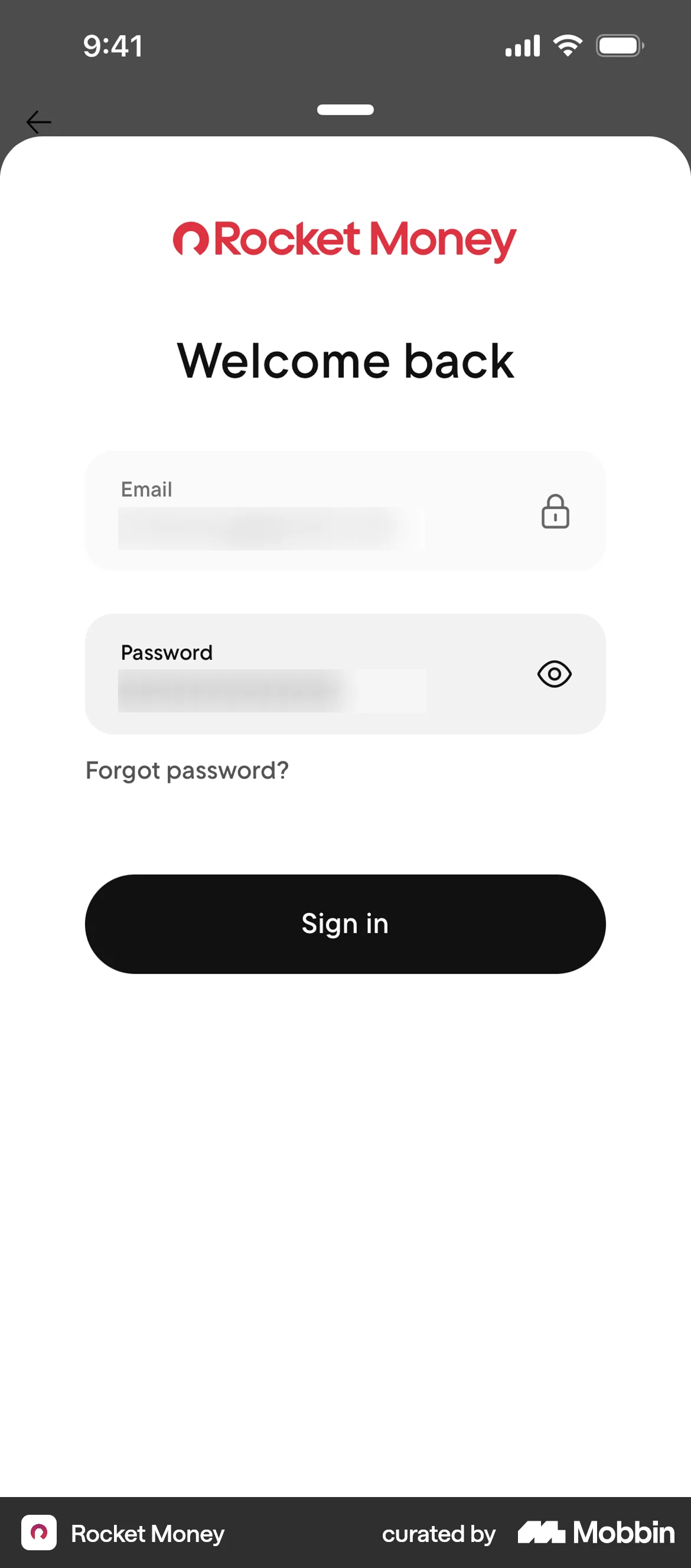 Rocket Money iOS Login screen