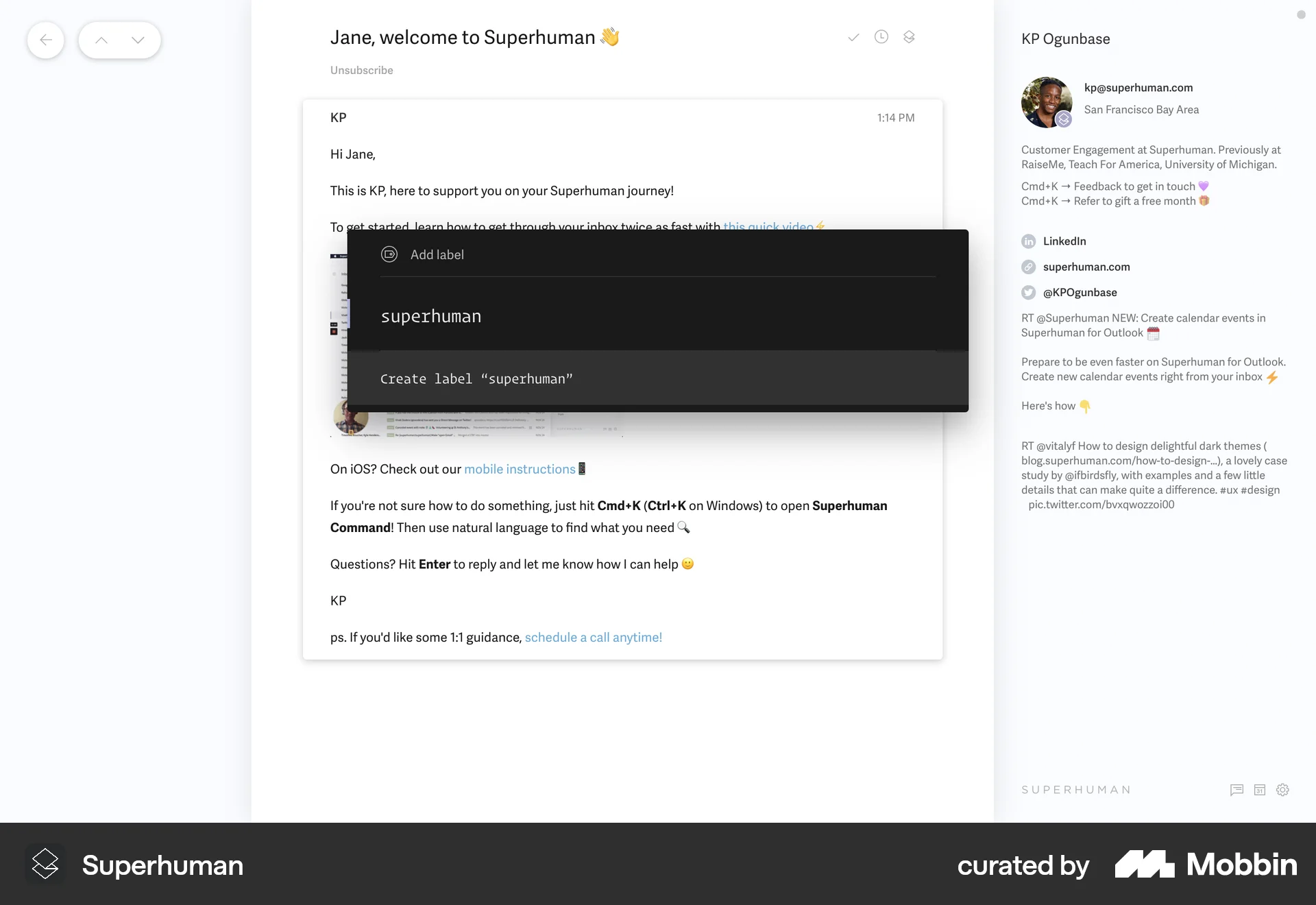 Superhuman Mail Web Command Palette screen