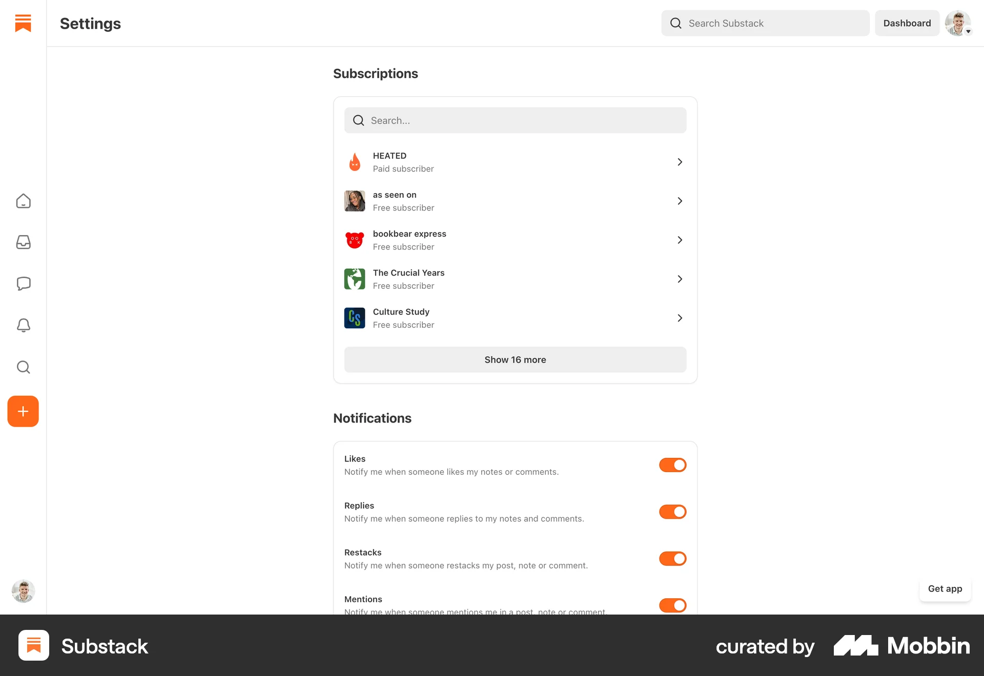 Substack Web Followers & Following screen