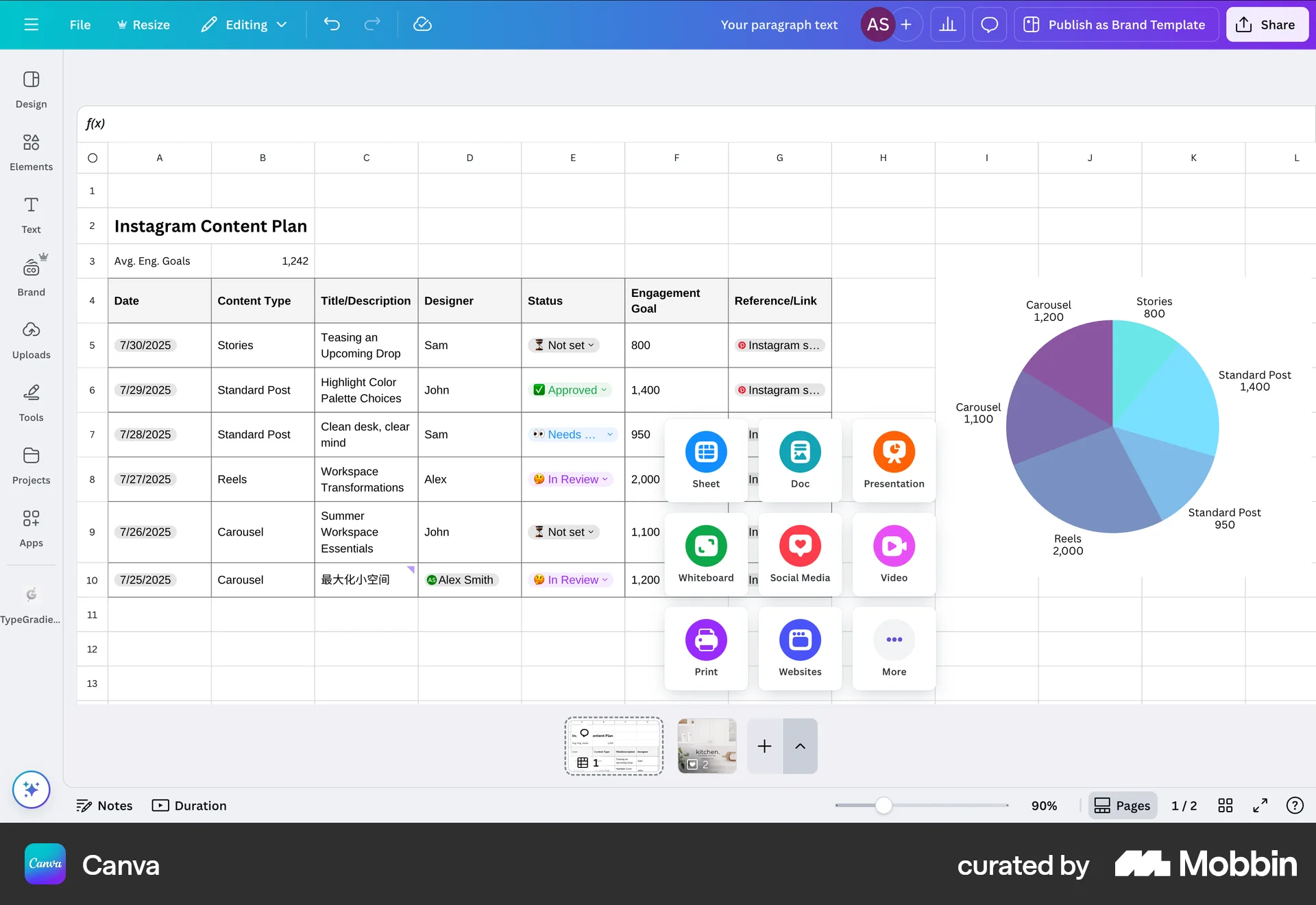 Canva Web screen containing Popover UI element
