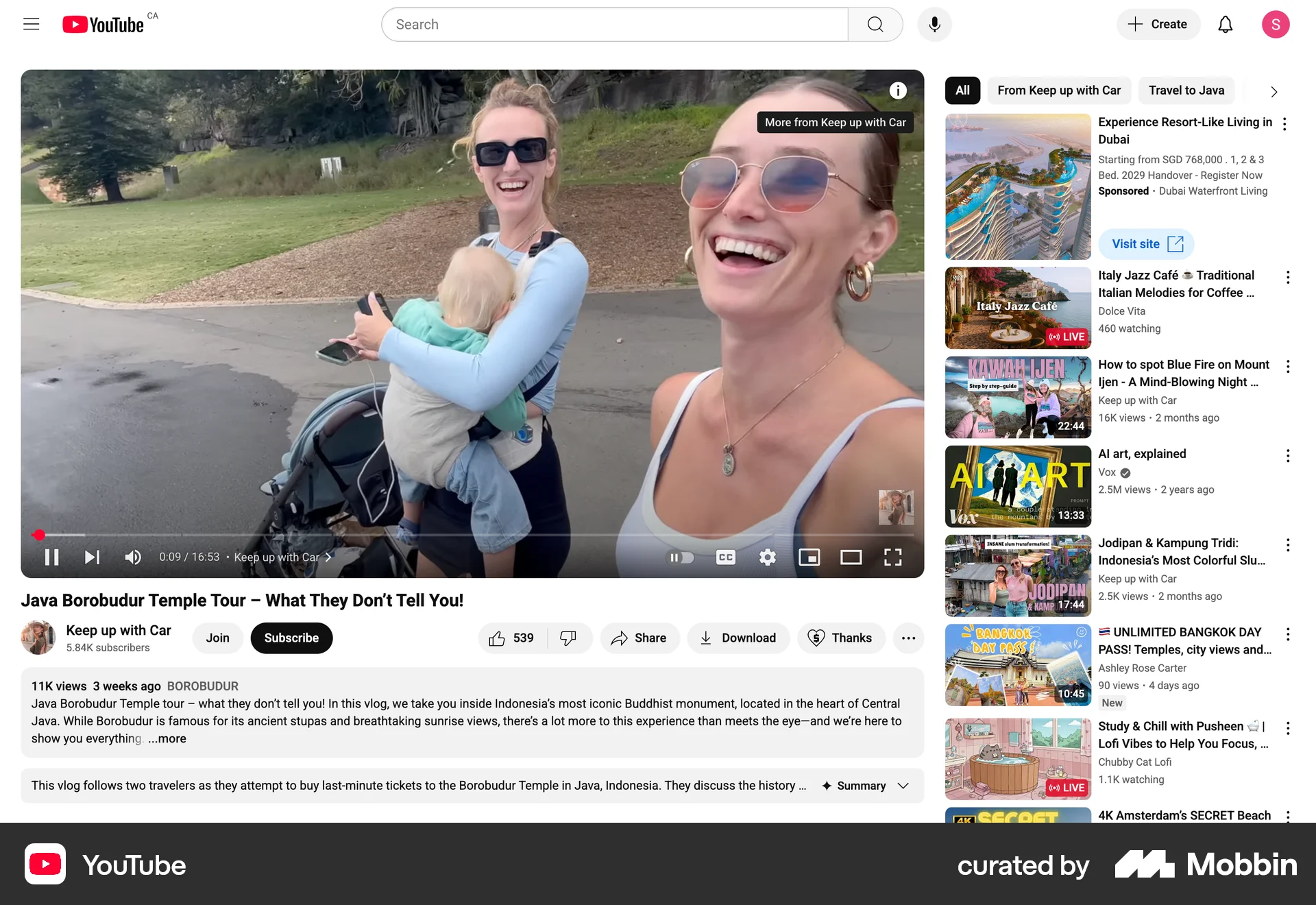 YouTube Web screen containing Tooltip UI element