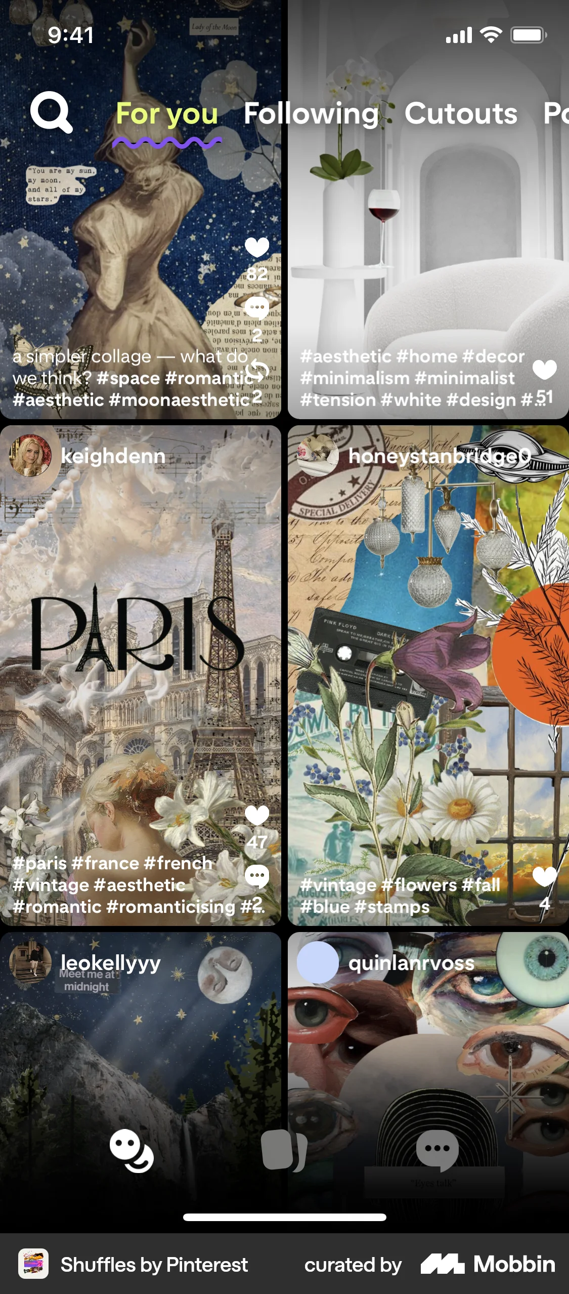 Shuffles by Pinterest iOS Social Feed screen