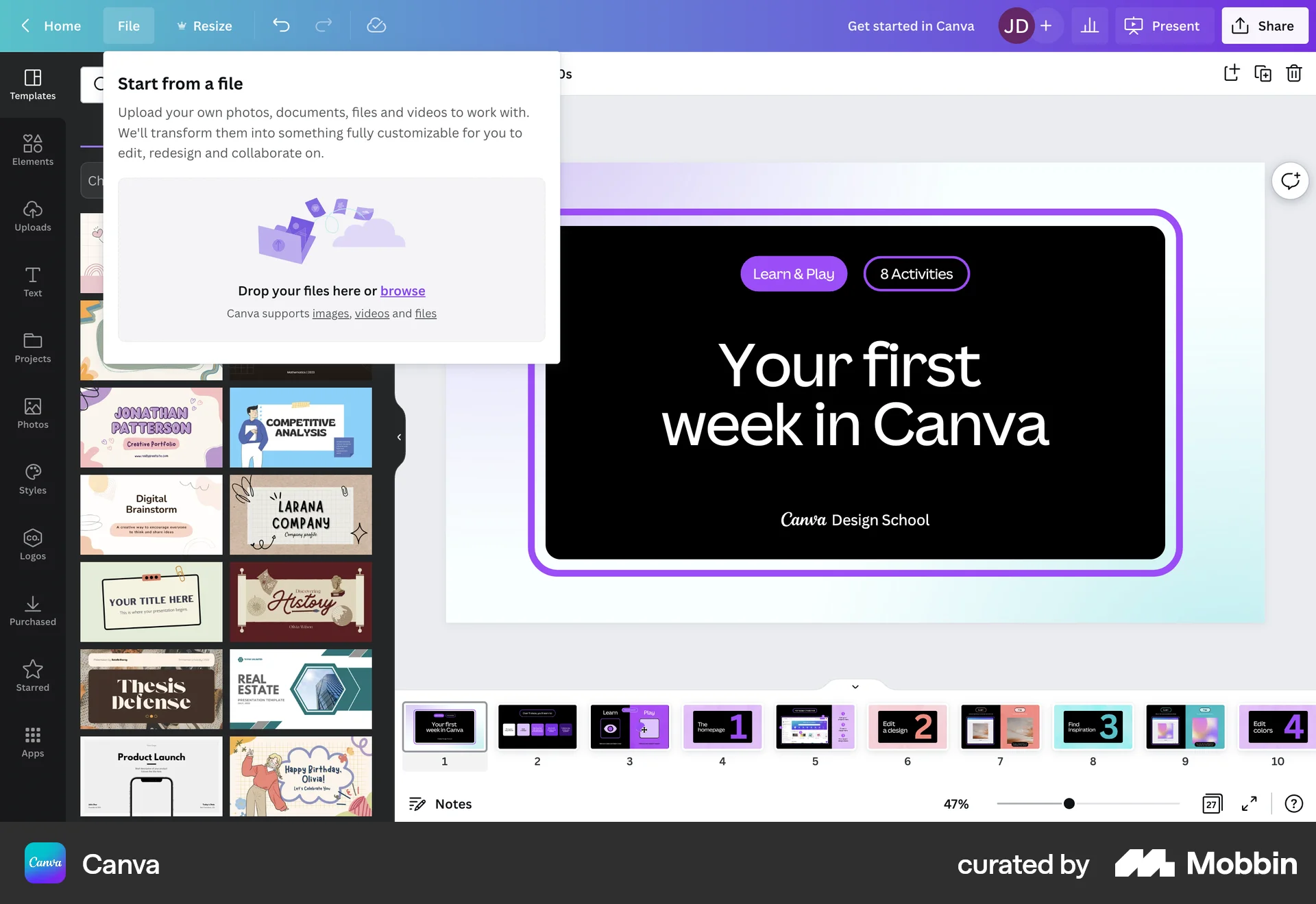 Canva Web Import & Export screen