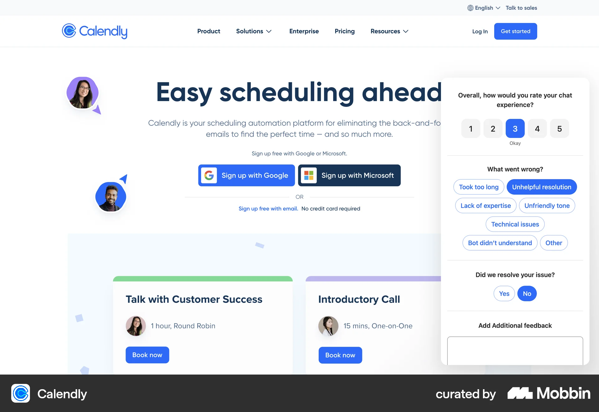 Calendly Web Feedback screen