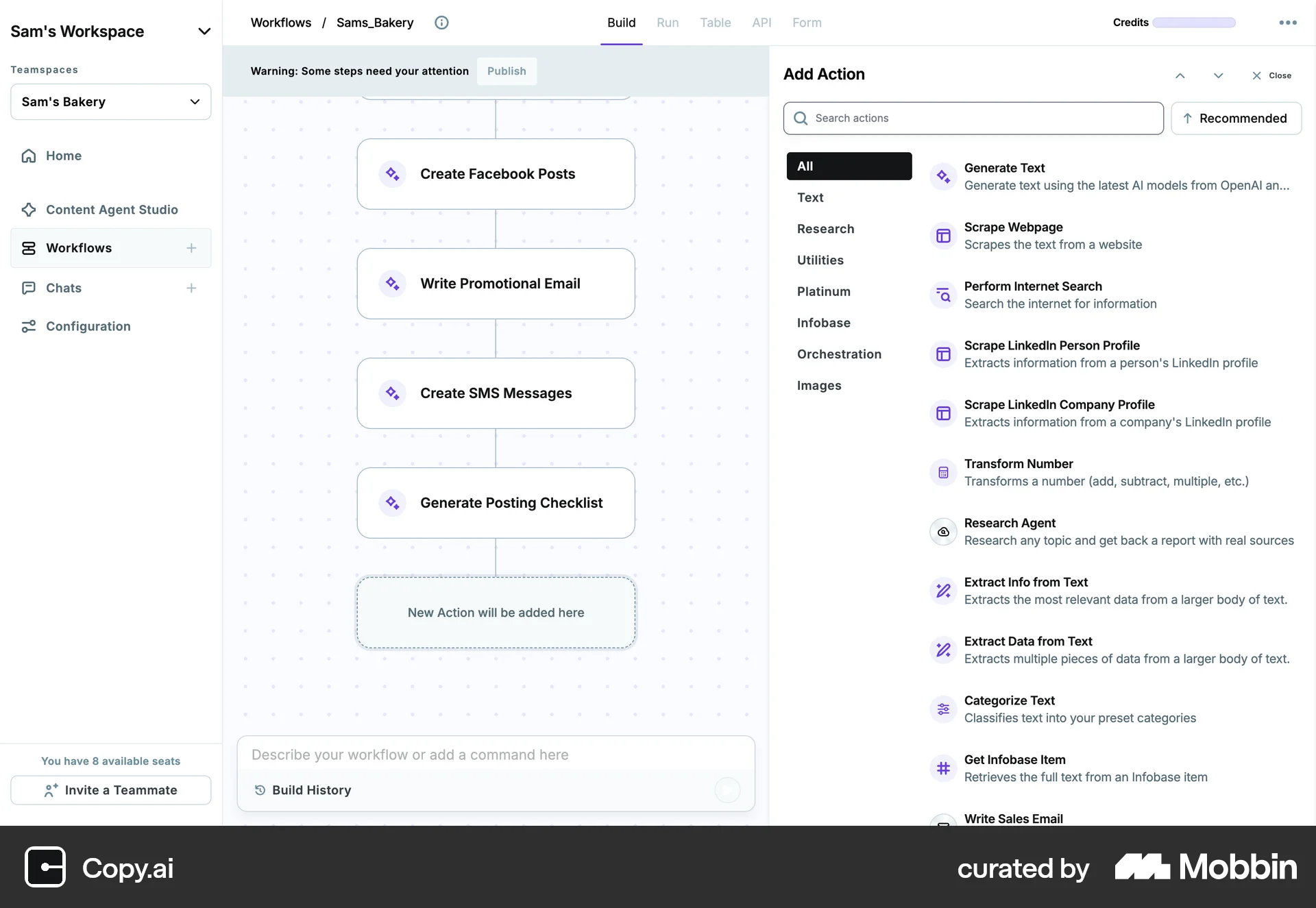 Copy.ai Web screen containing Pagination UI element