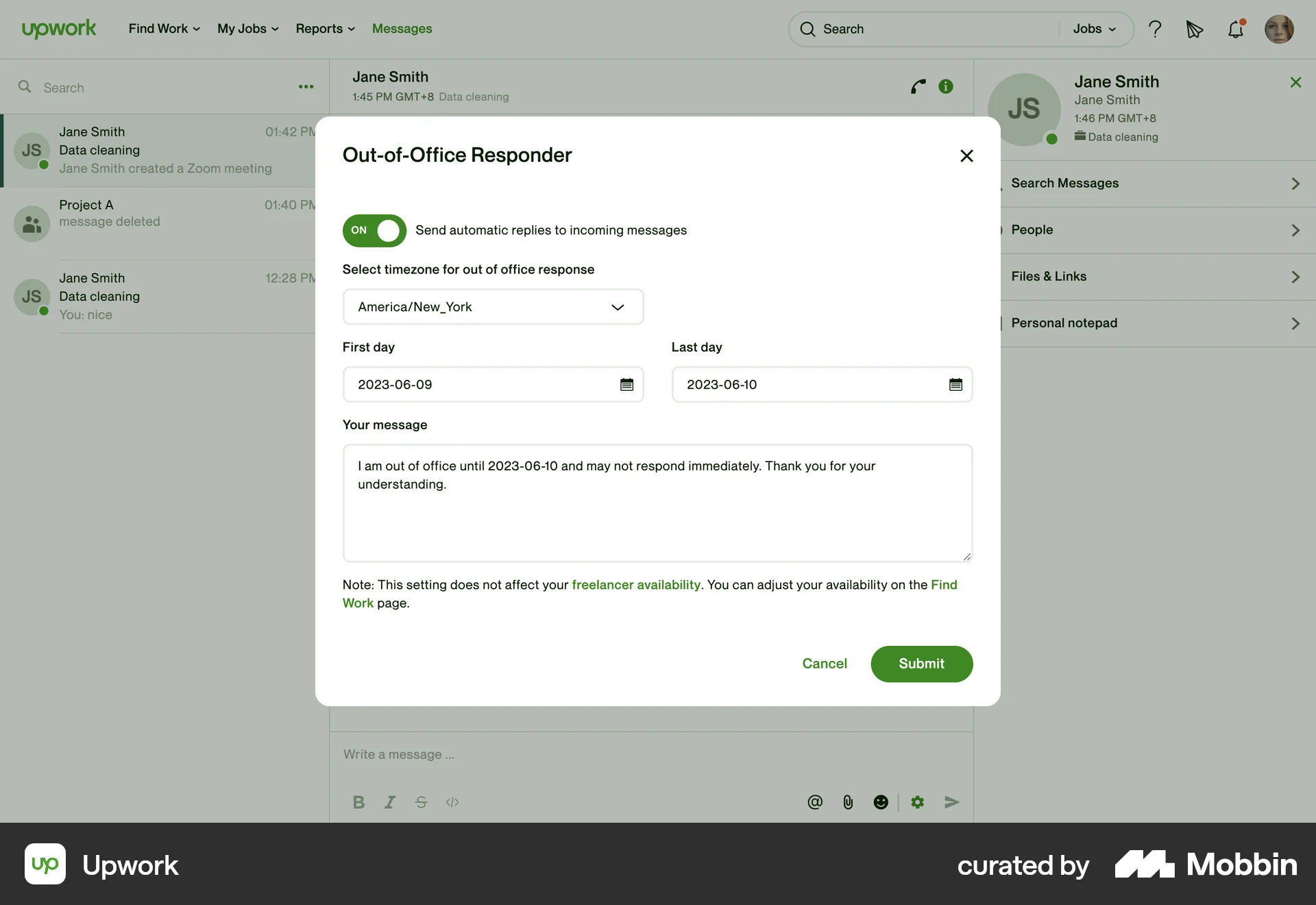 Upwork Web Other Action screen