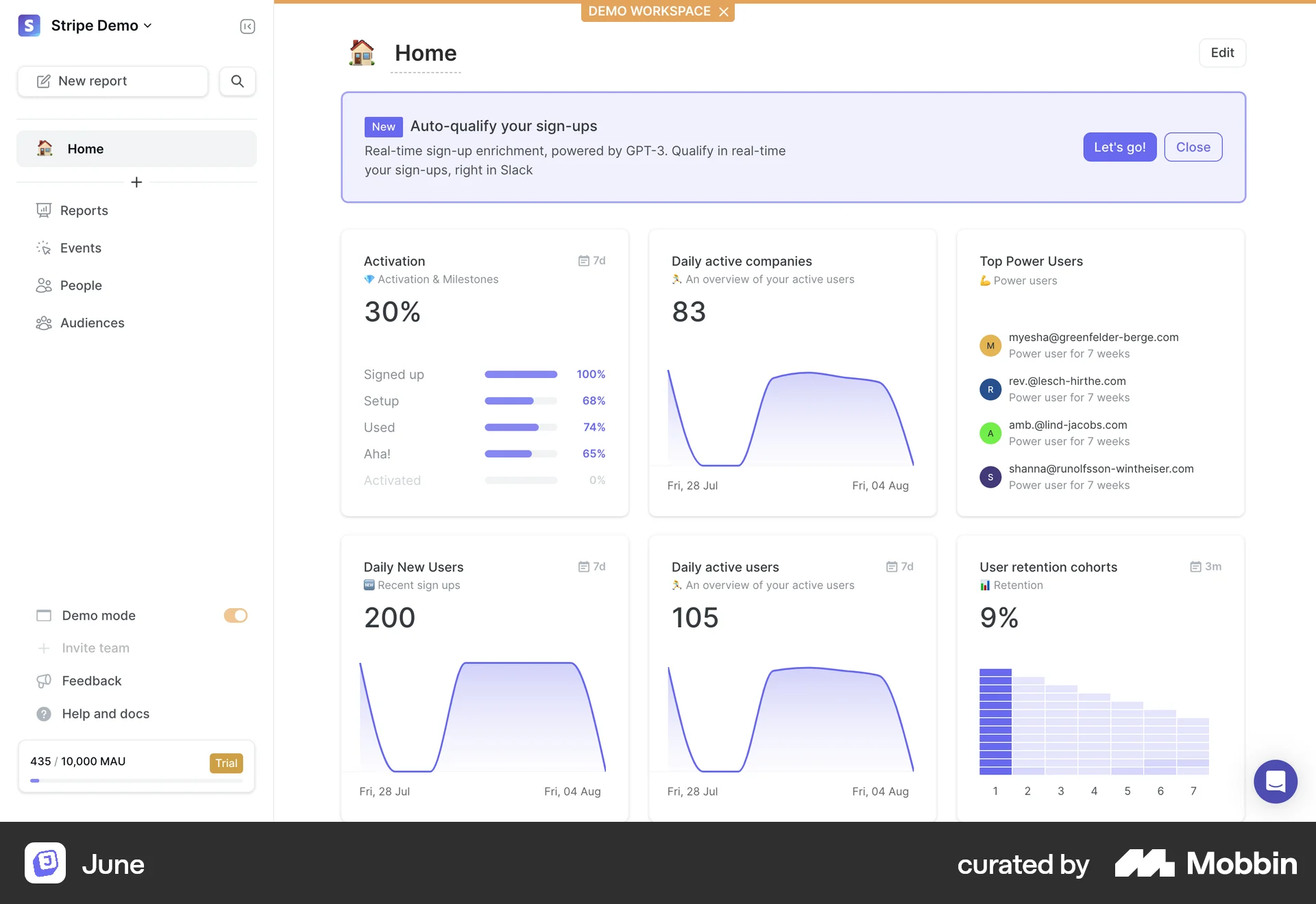 June Web Home screen