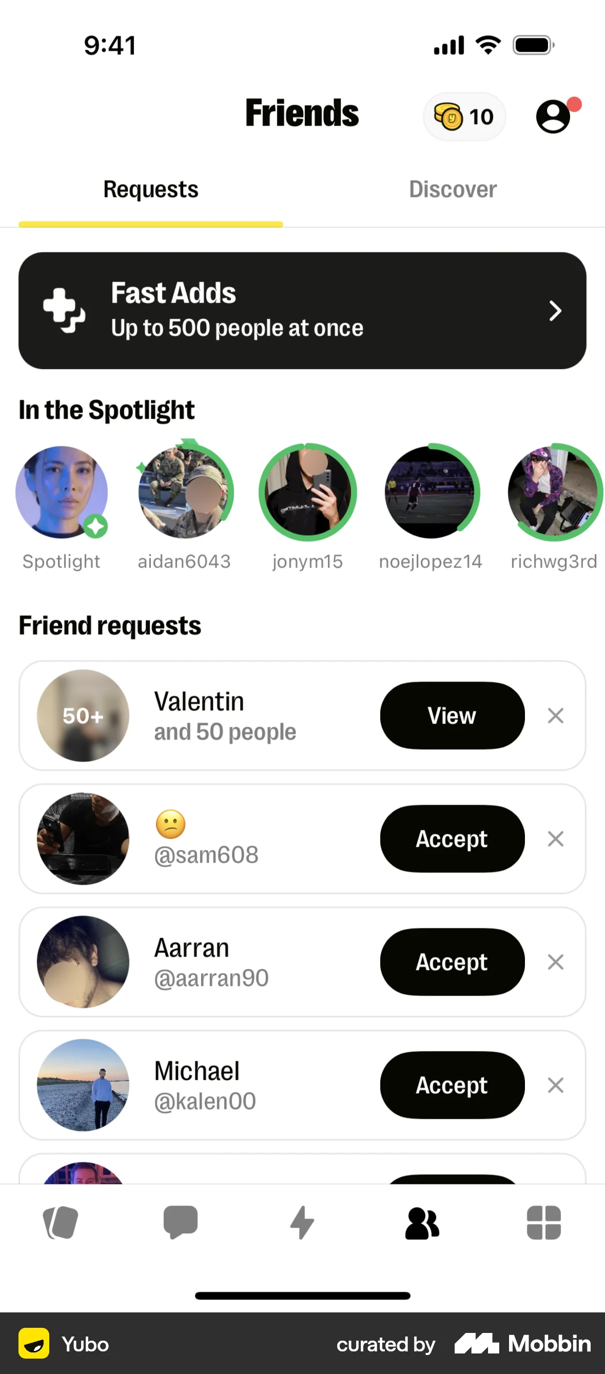 Yubo iOS Followers & Following screen