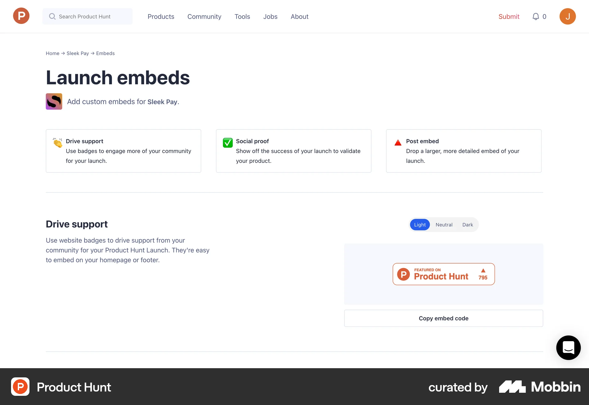 Product Hunt Web screen containing Segmented Control UI element