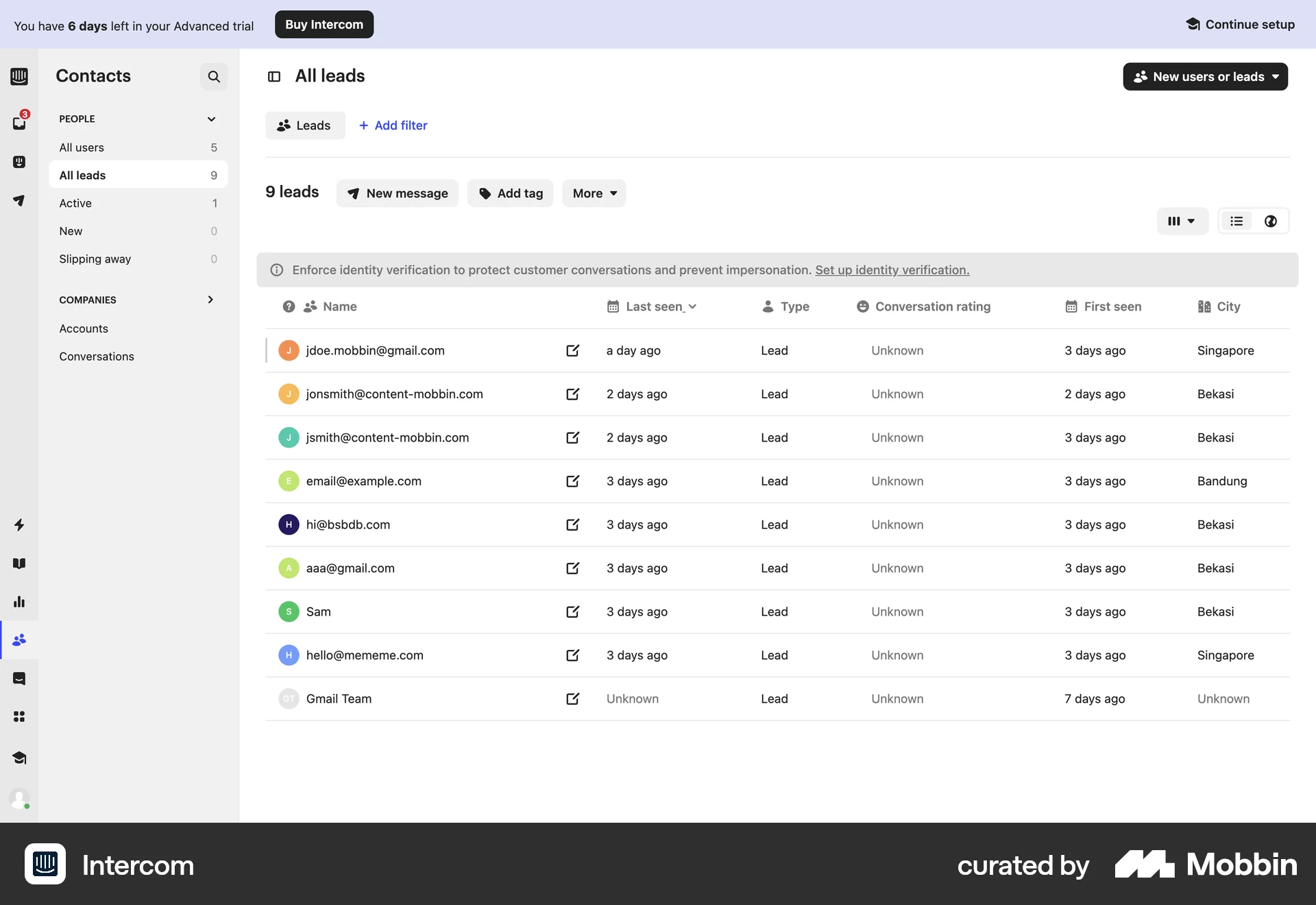 Intercom Web screen containing Table UI element