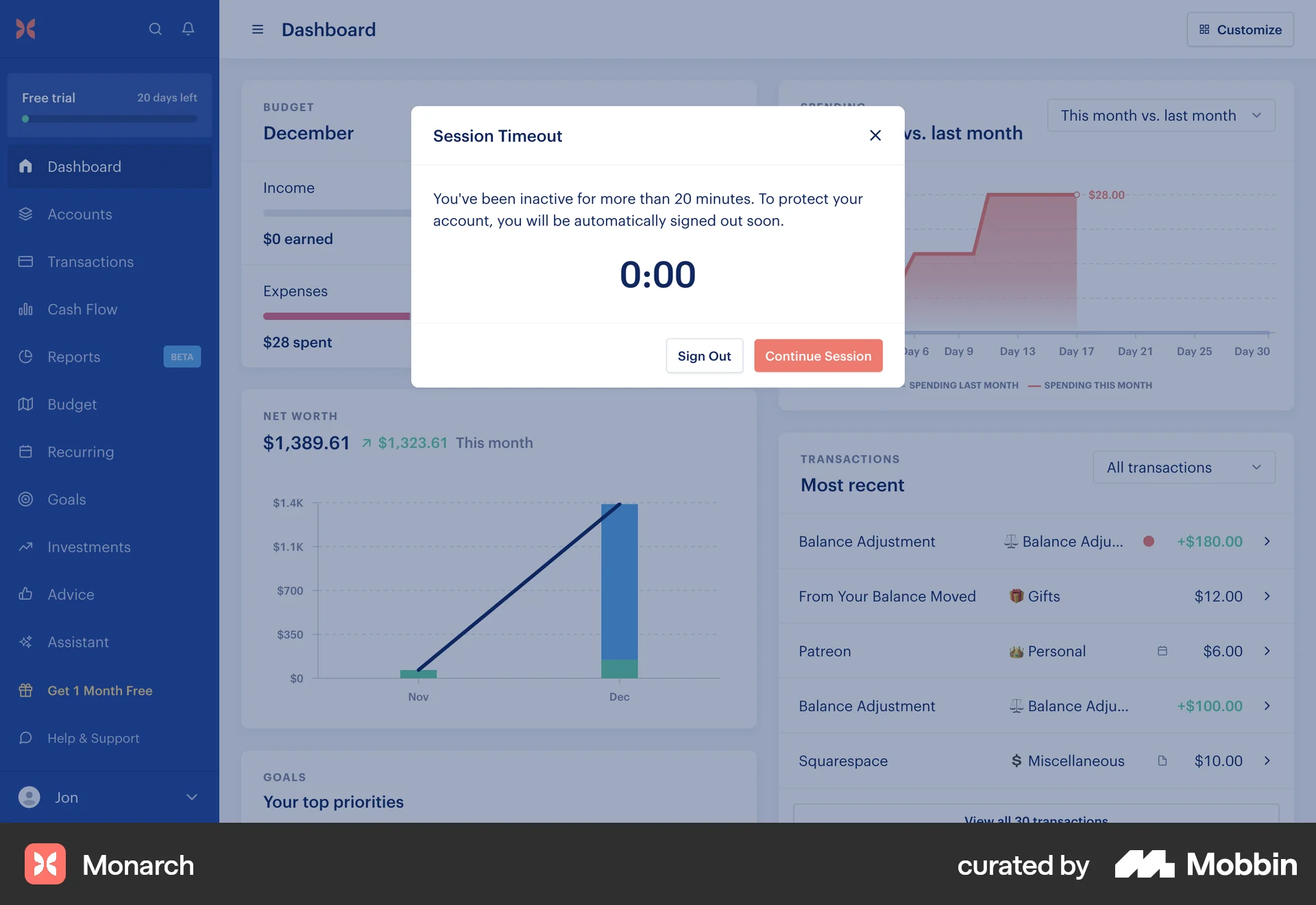 Monarch Web Timer & Clock screen