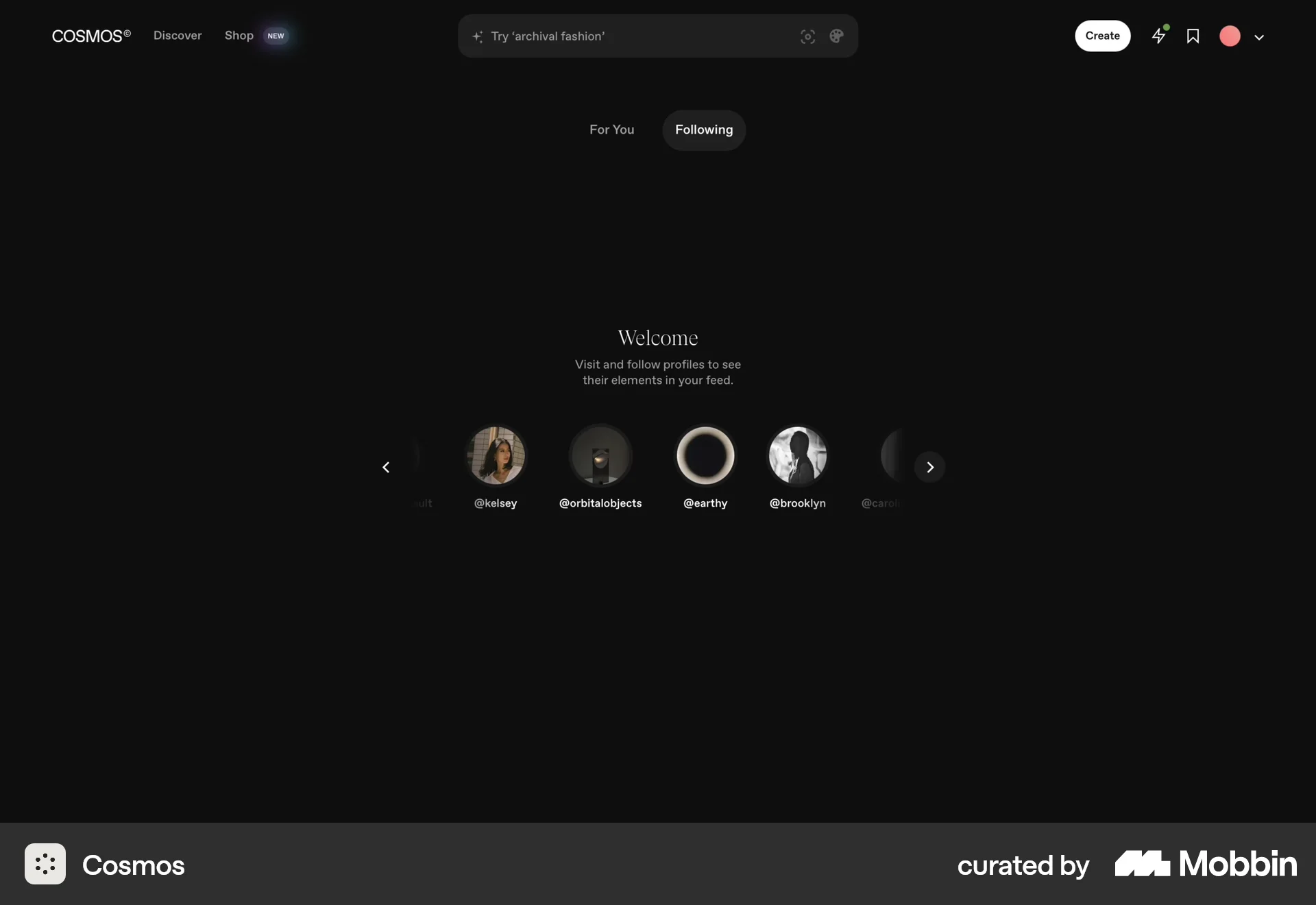 Cosmos Web Social Feed screen