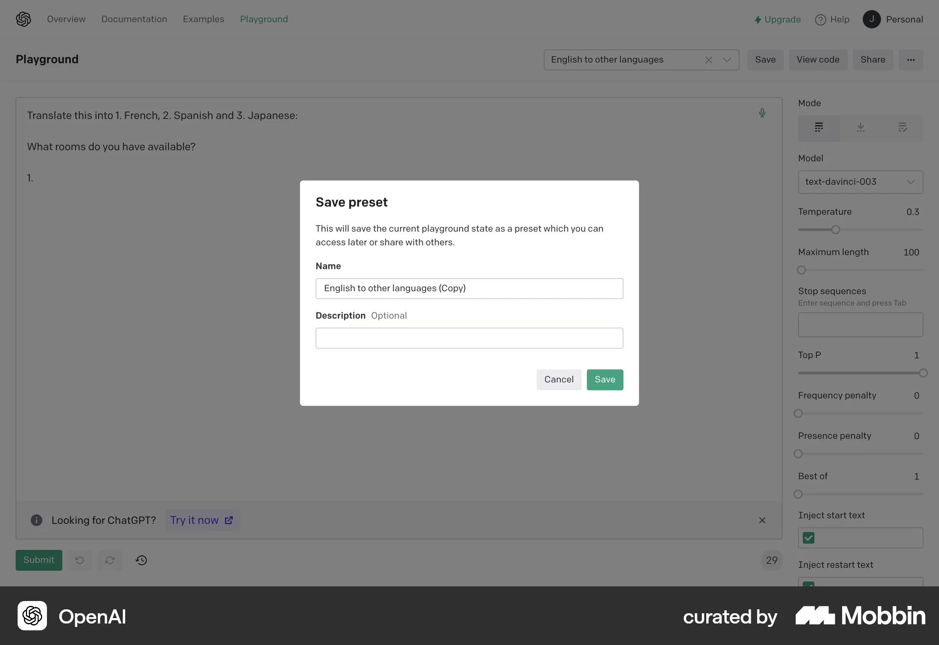 OpenAI Platform Web Save screen