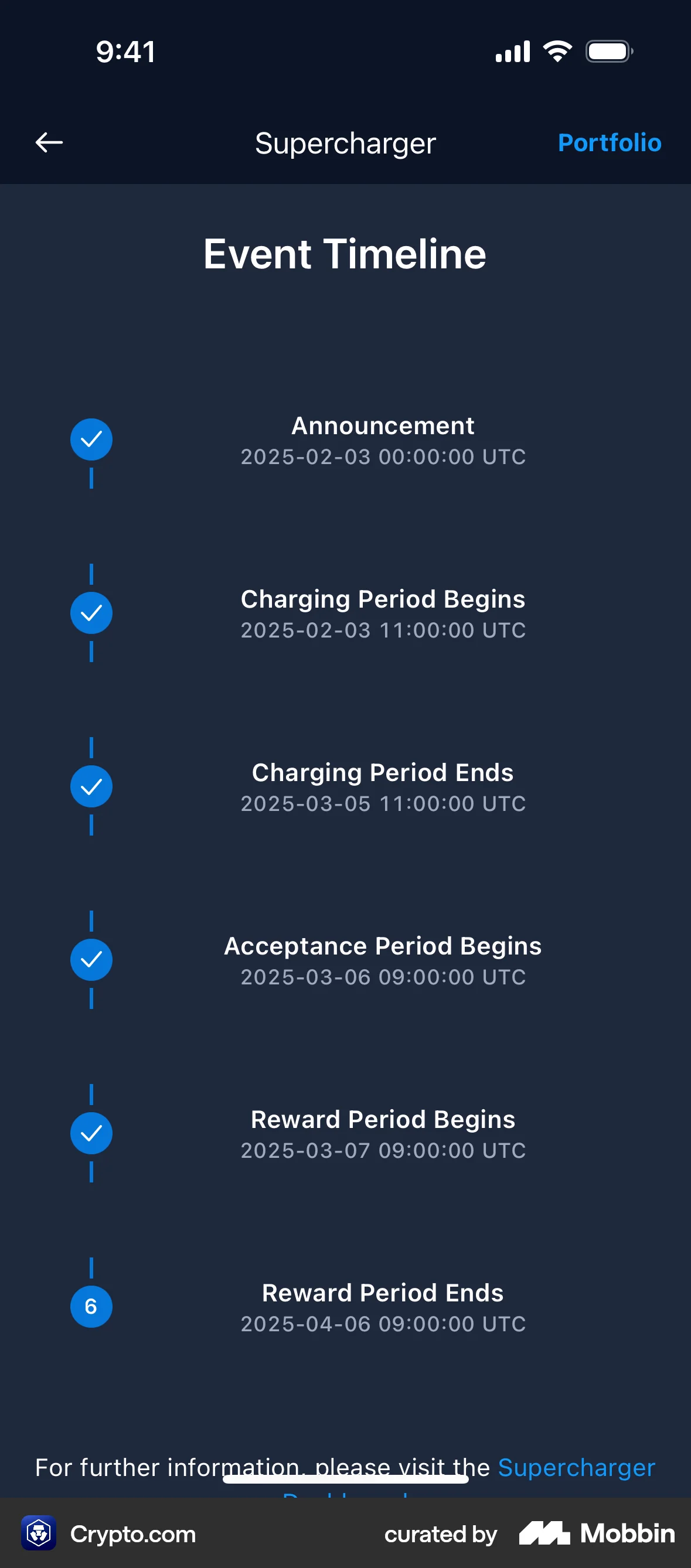 Crypto.com iOS Timeline & History screen