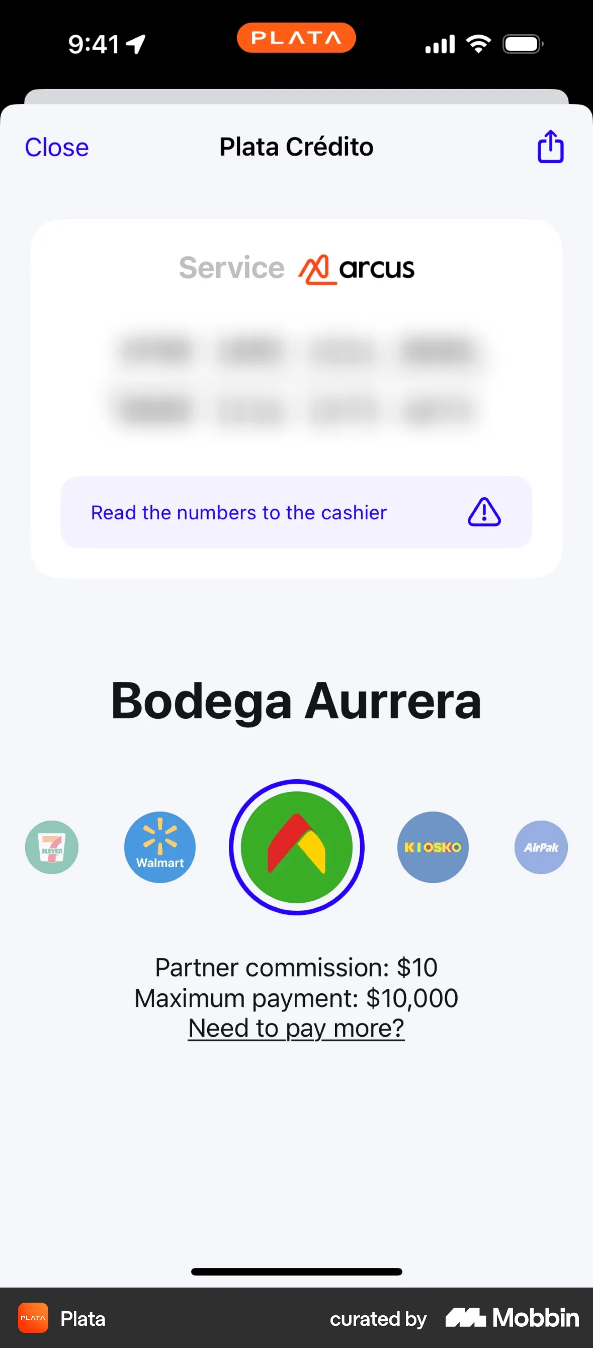 Plata Card iOS screen containing Tile UI element