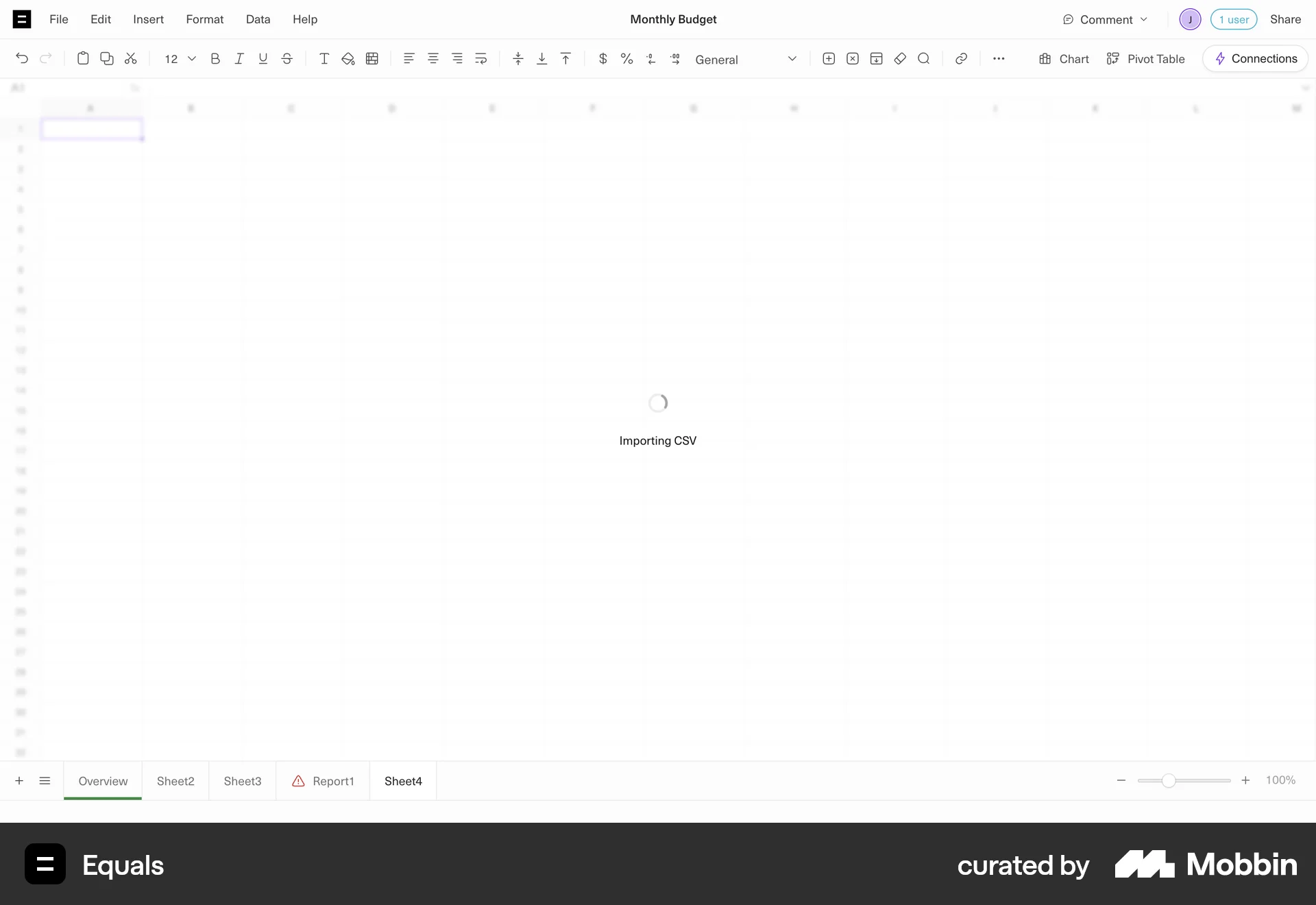 Equals Web Import & Export screen