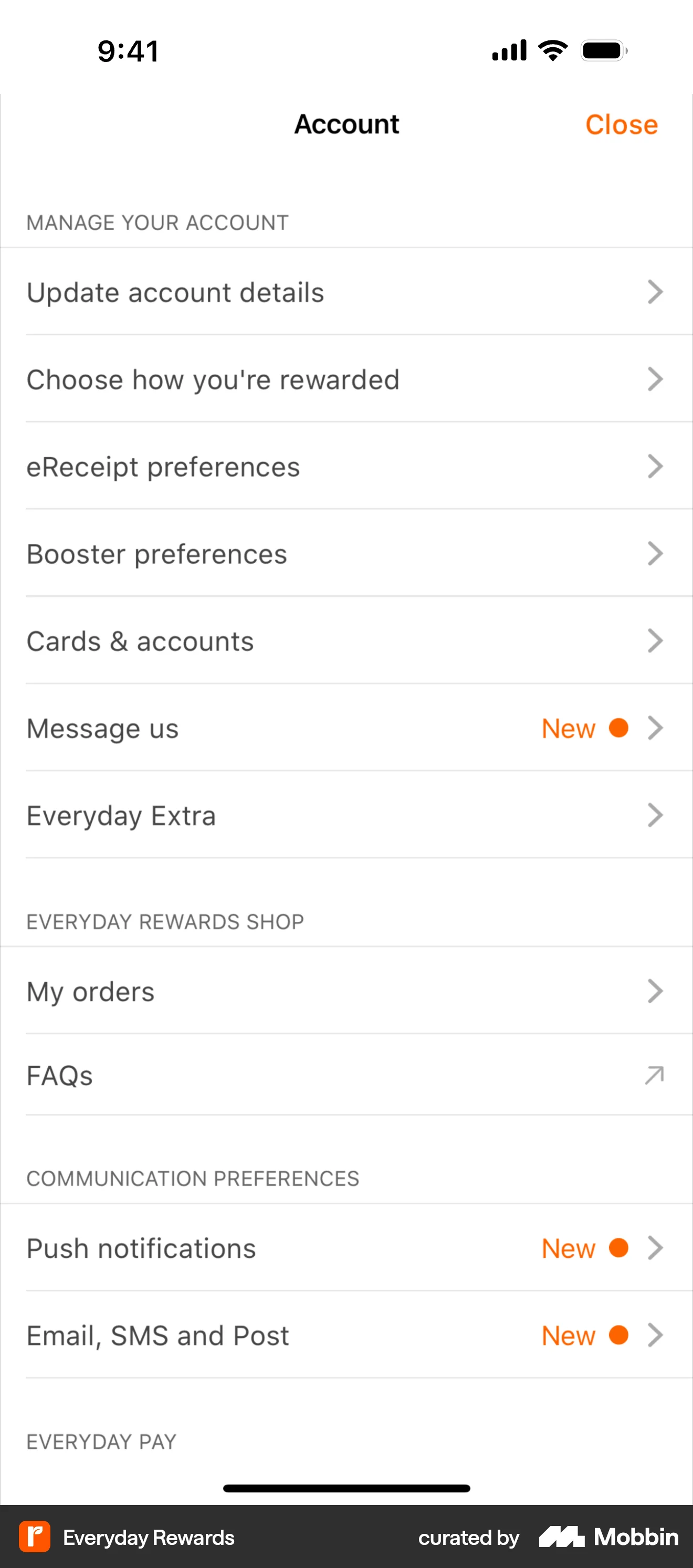 Everyday Rewards screen