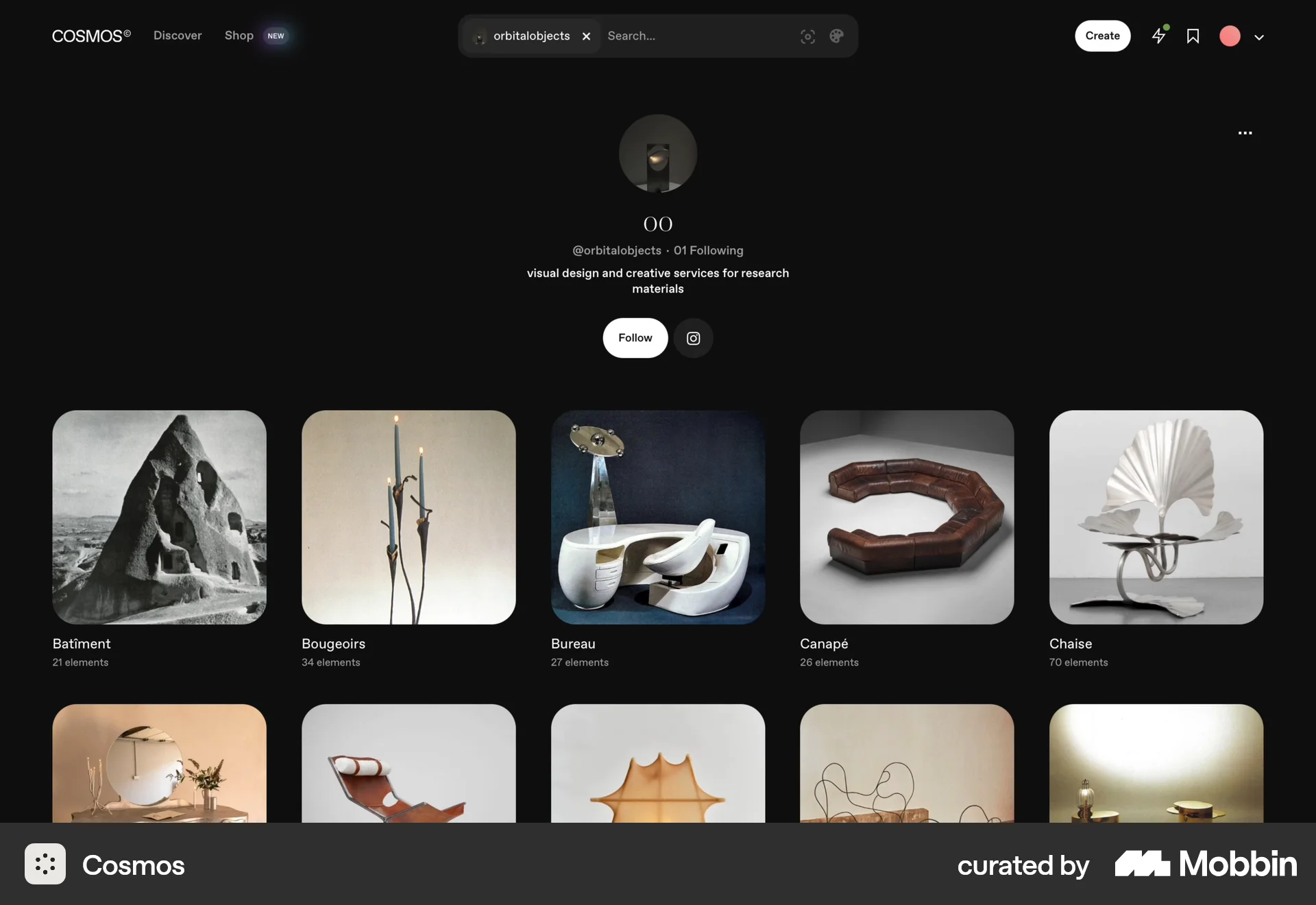 Cosmos Web User / Group Profile screen