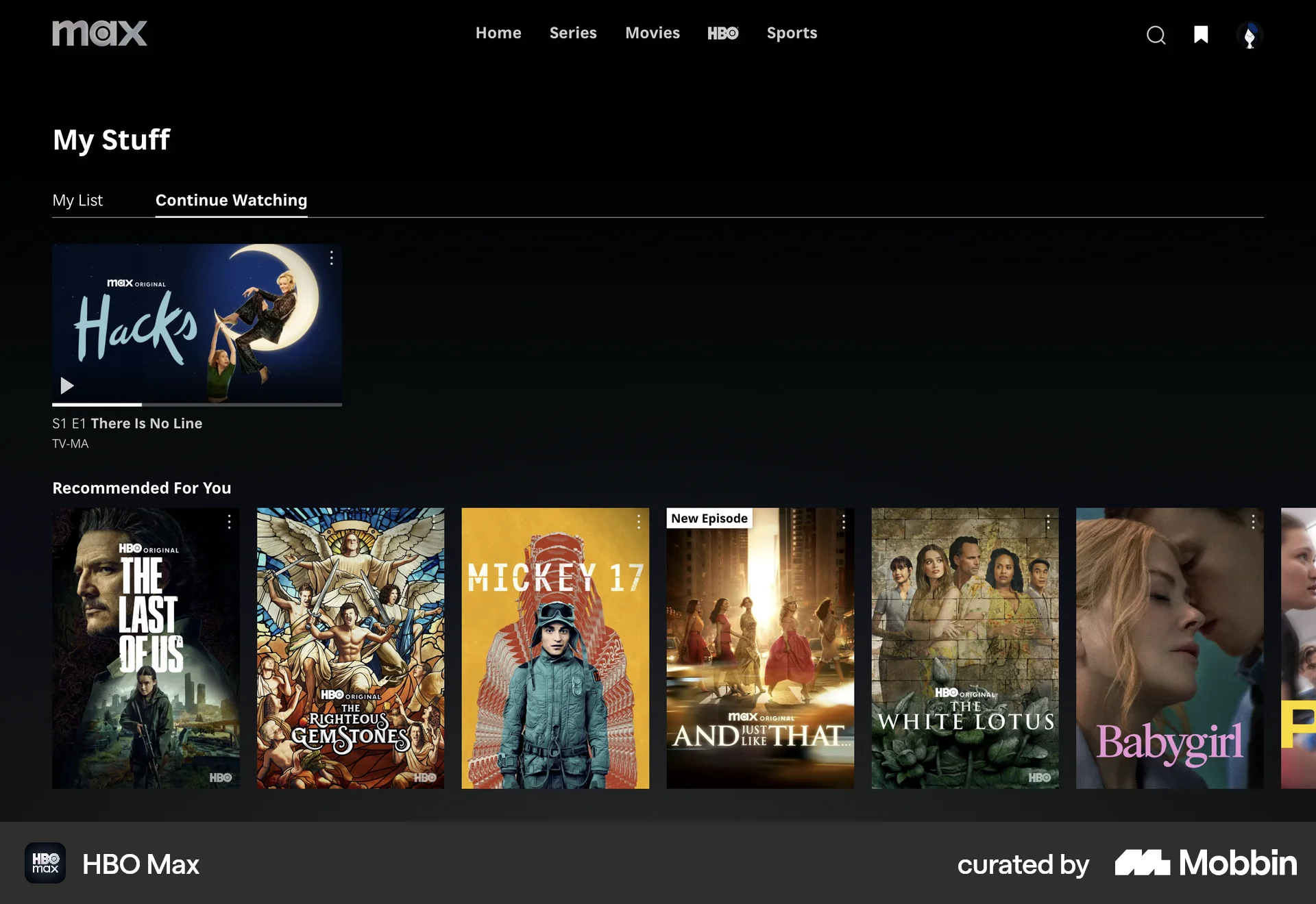 HBO Max Web Progress screen