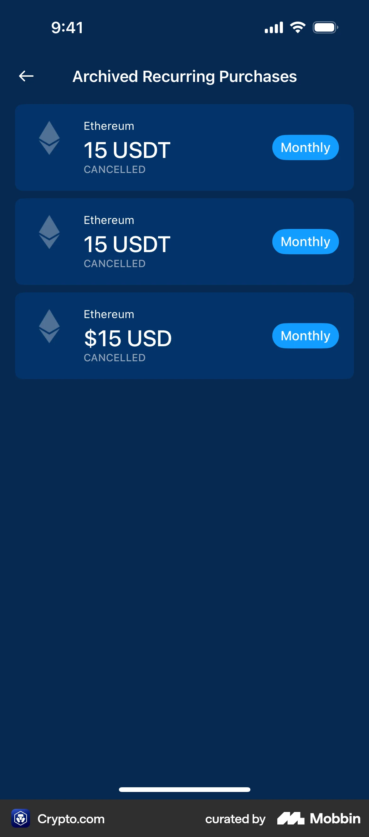 Crypto.com iOS Trash & Archive screen