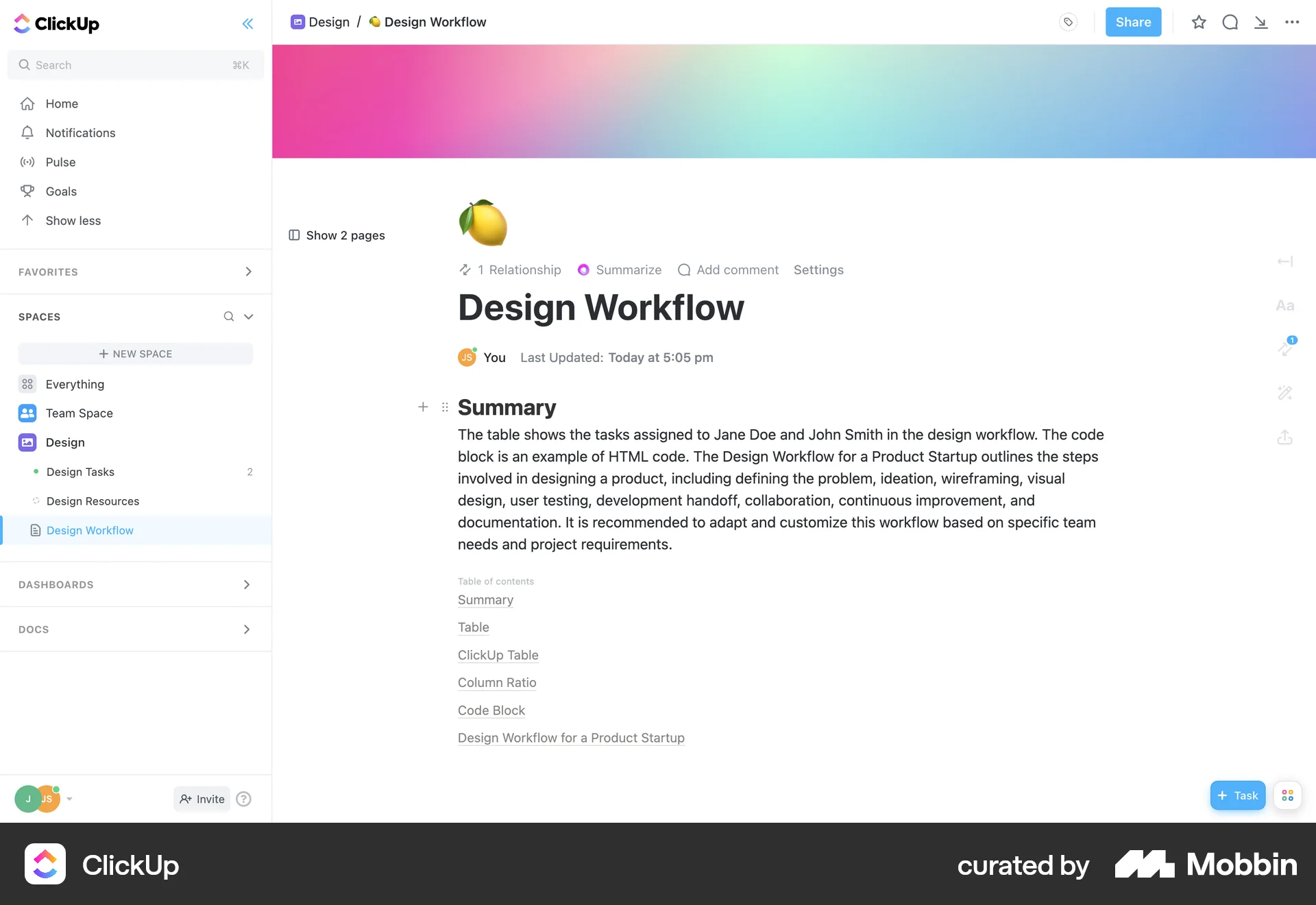 ClickUp Web Note Detail screen