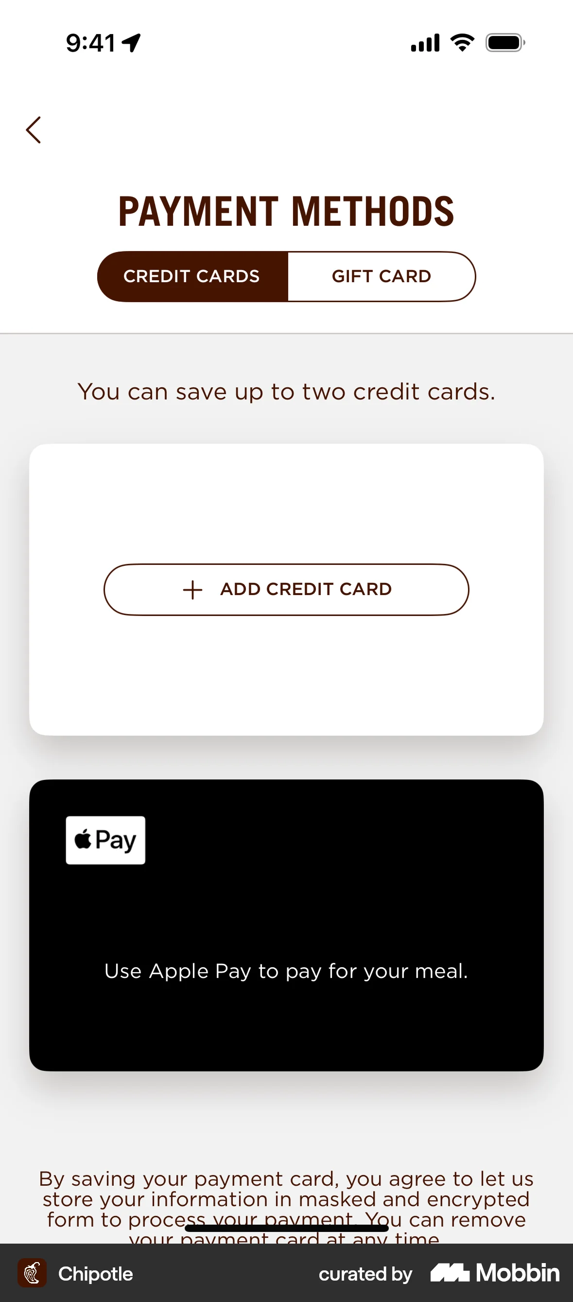 Chipotle iOS Settings & Preferences screen