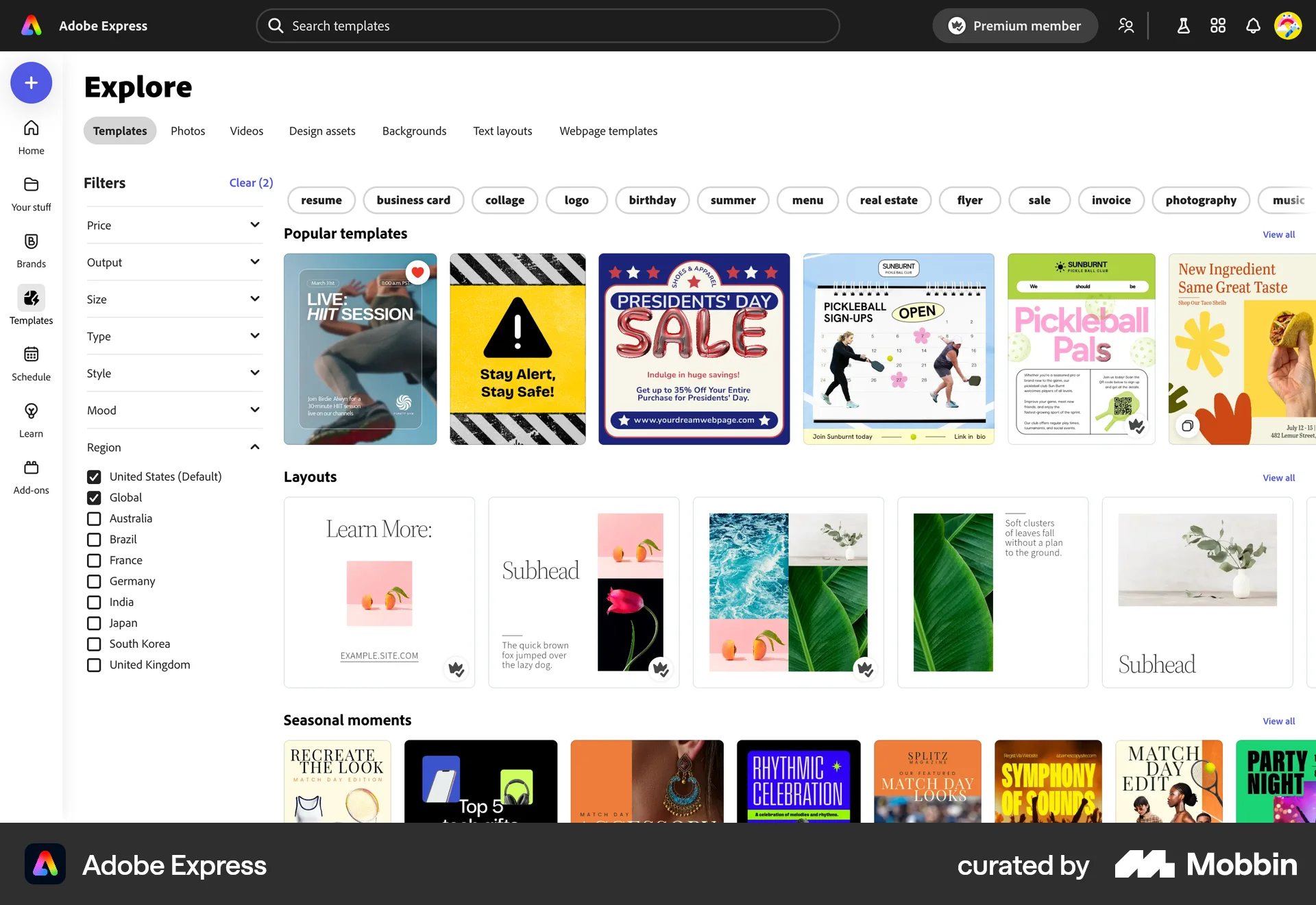 Adobe Express Web screen containing Checkbox UI element
