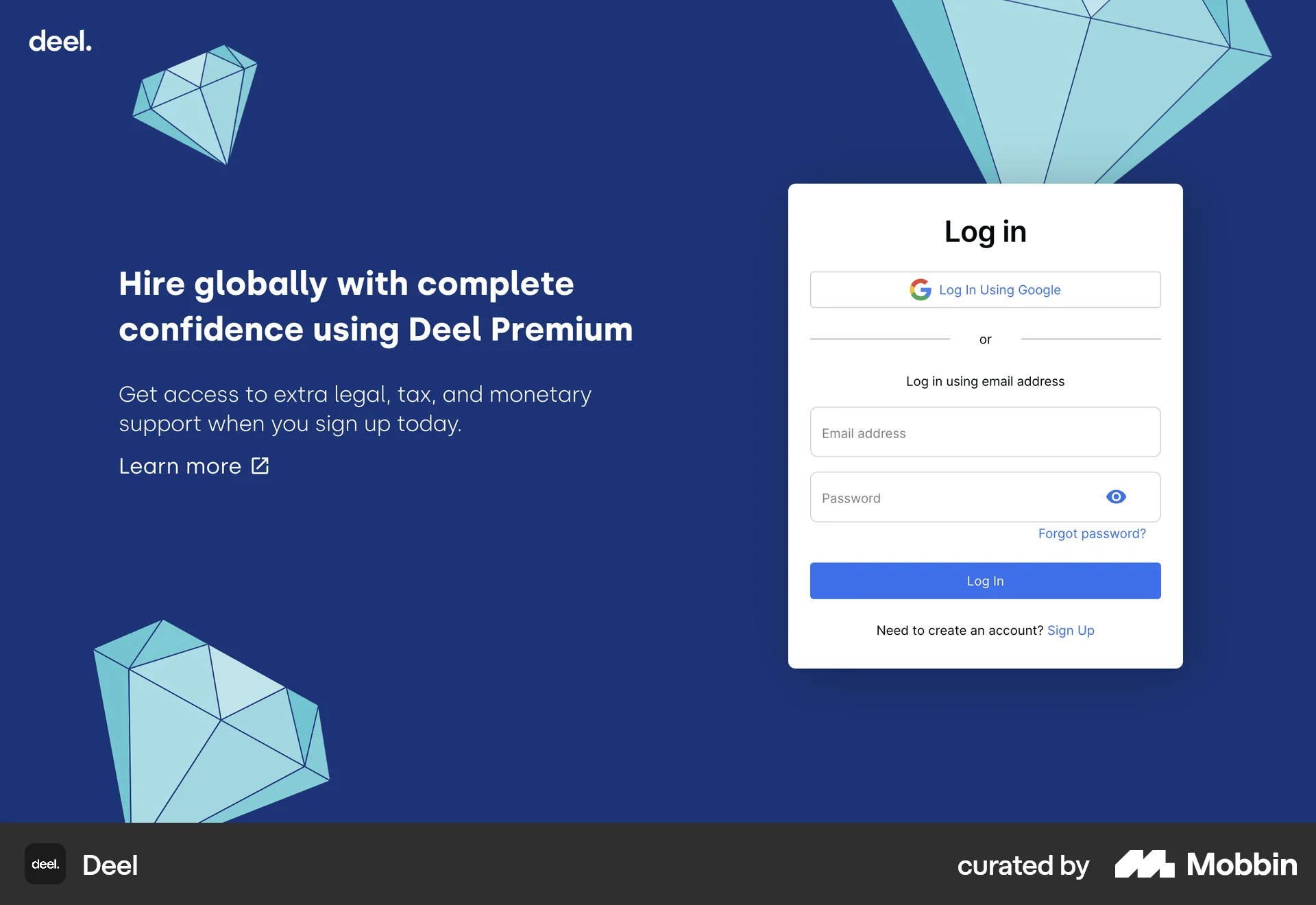 Deel Web Login screen
