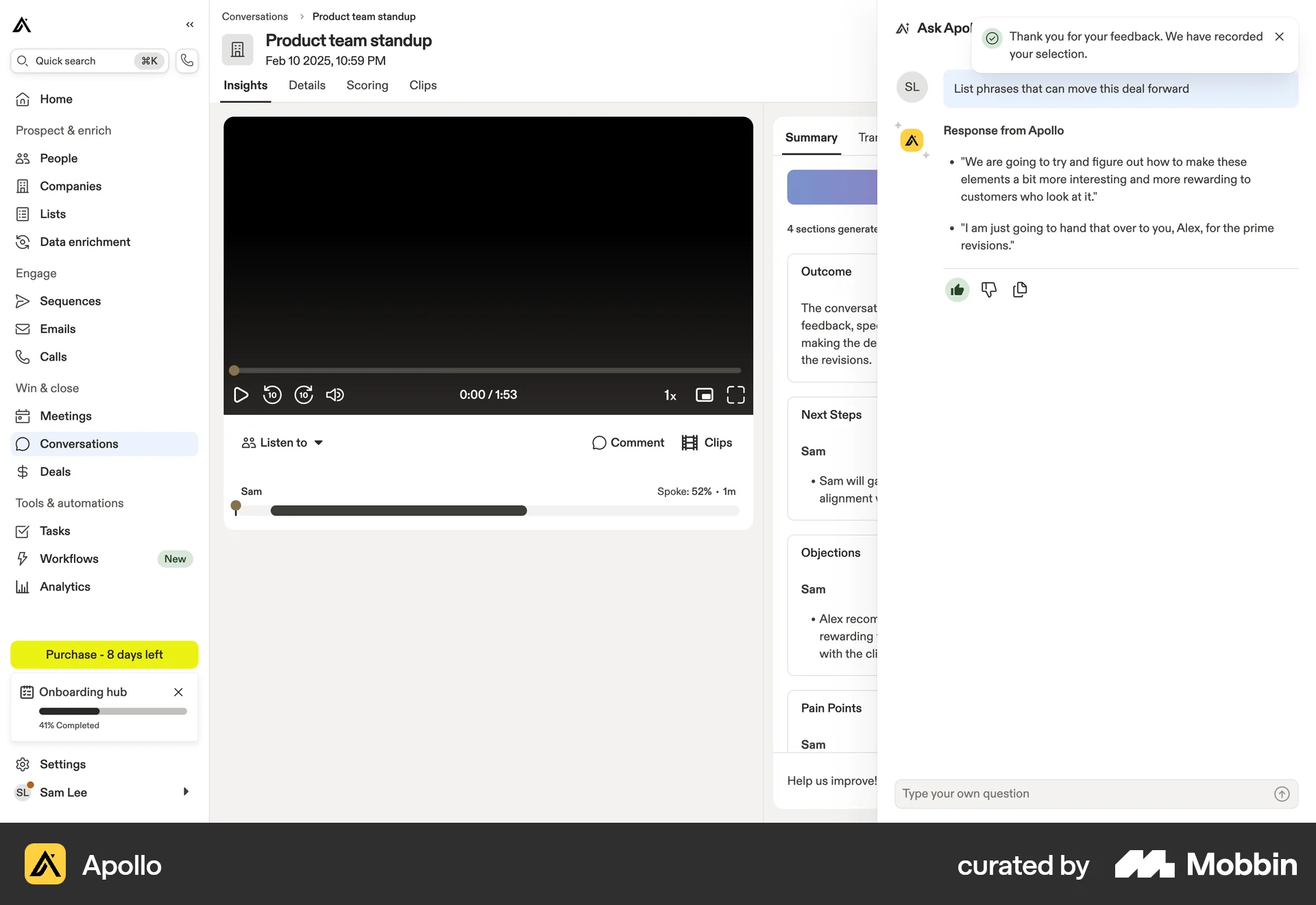 Apollo Web screen containing Rating Control UI element