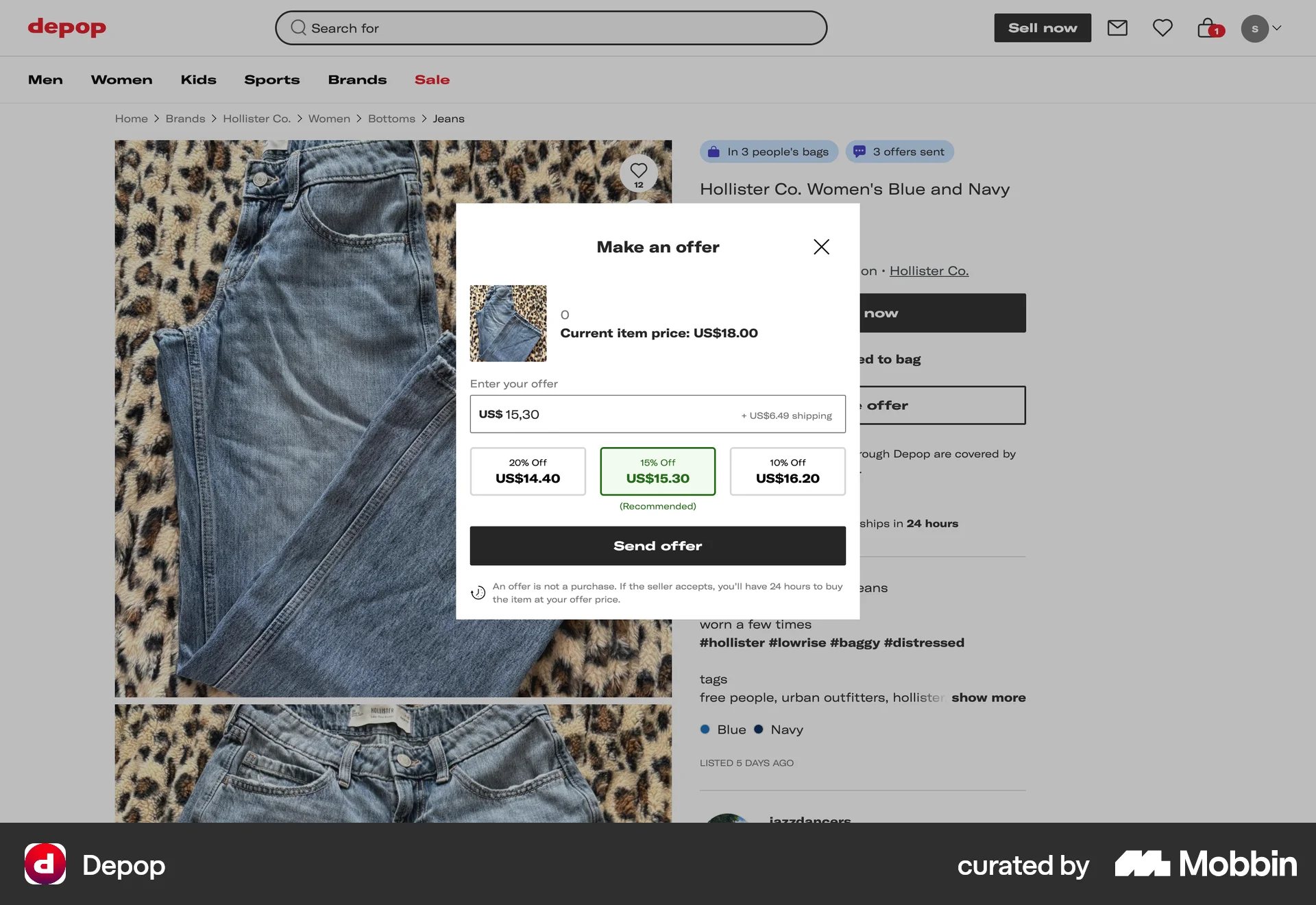 Depop Web screen containing Tile UI element