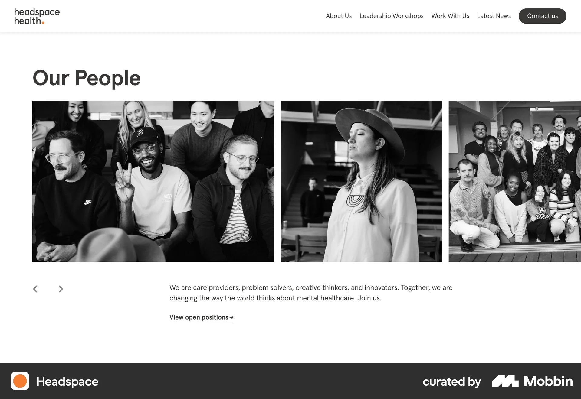 Headspace Web screen containing Carousel UI element