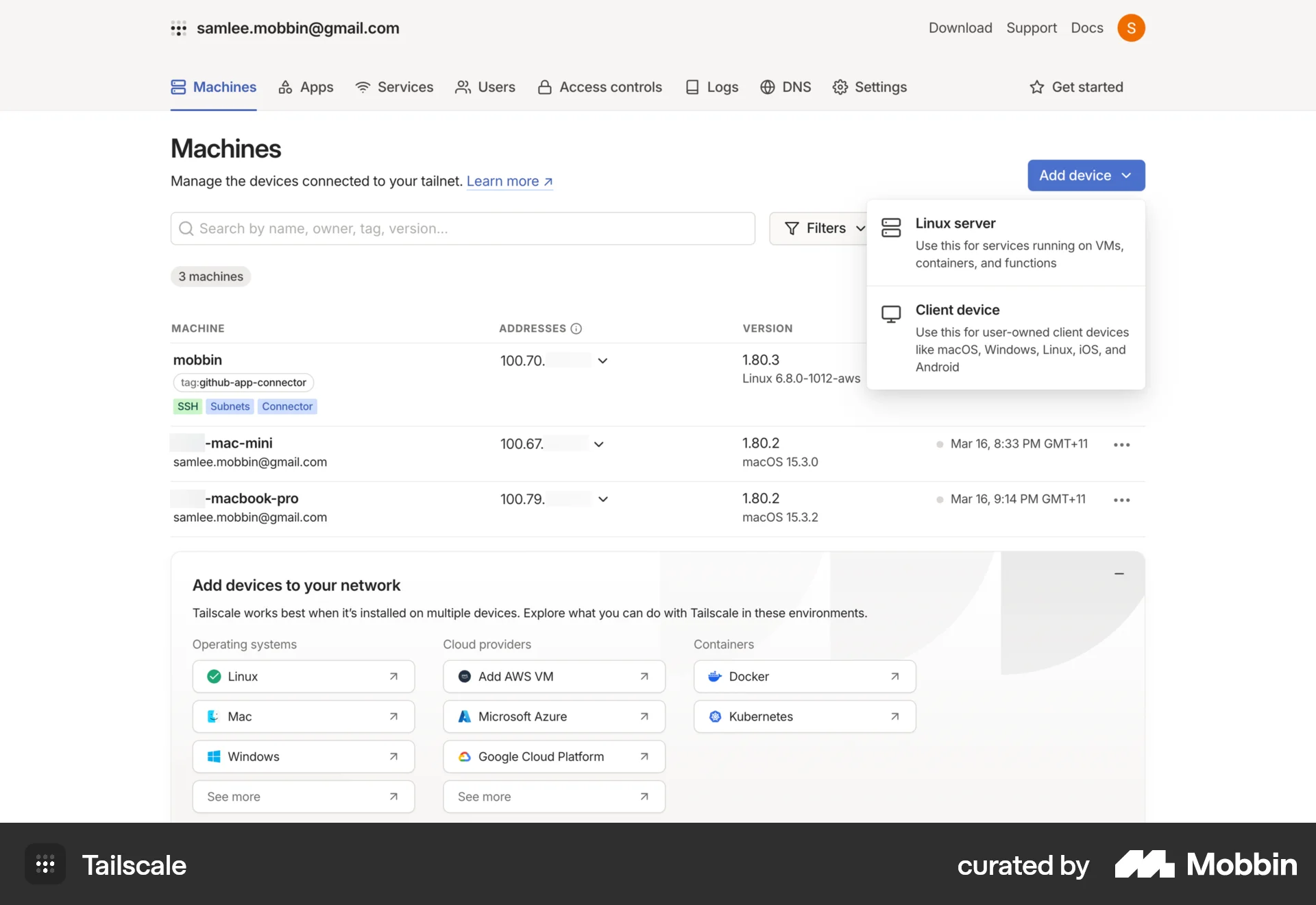 Tailscale Web Utilities App screen