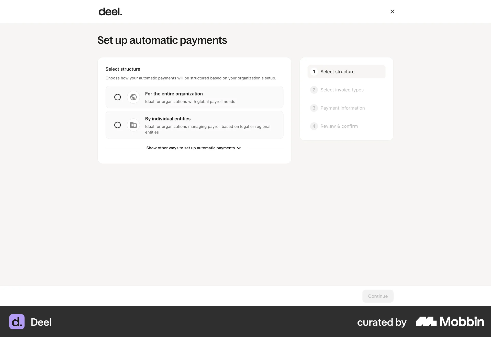 Deel Web Wizard UI screen