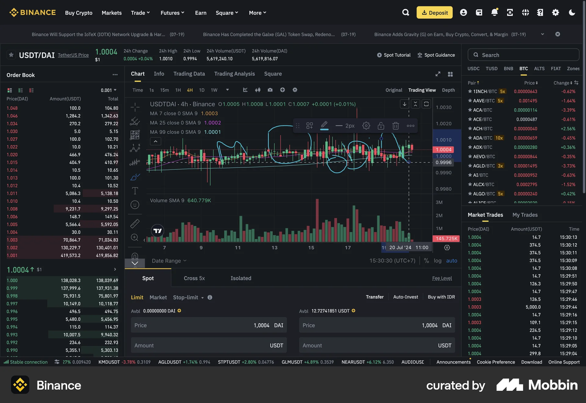 Binance Web Draw & Annotate screen