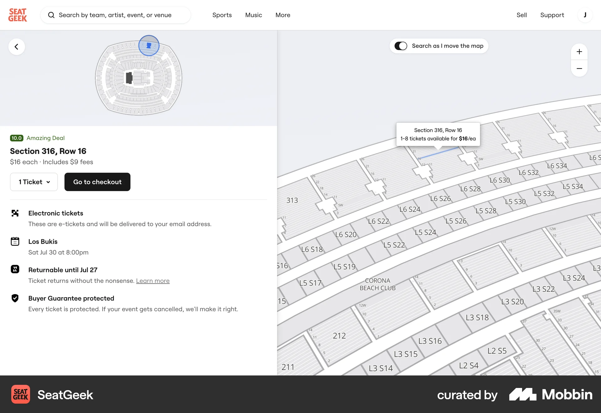 SeatGeek Web Event Detail screen