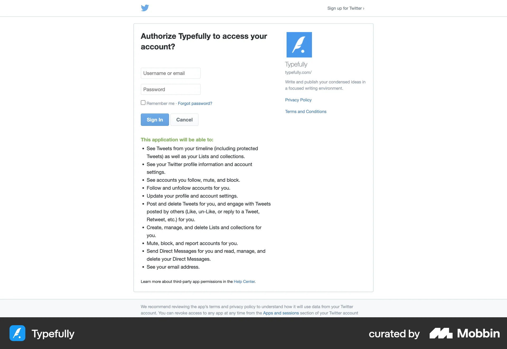 Typefully Web Permission screen