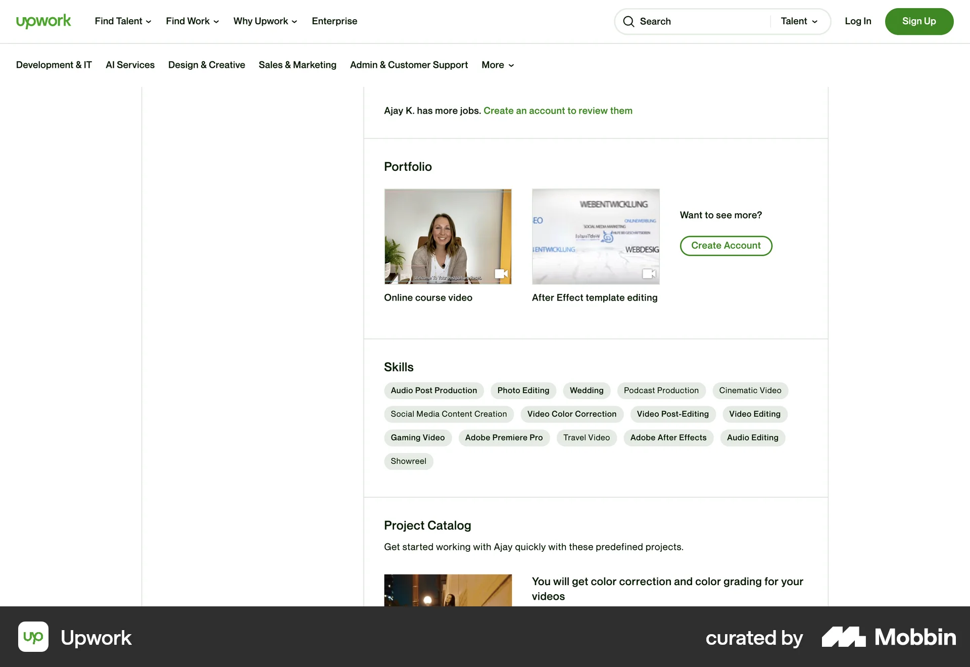 Upwork Web User / Group Profile screen