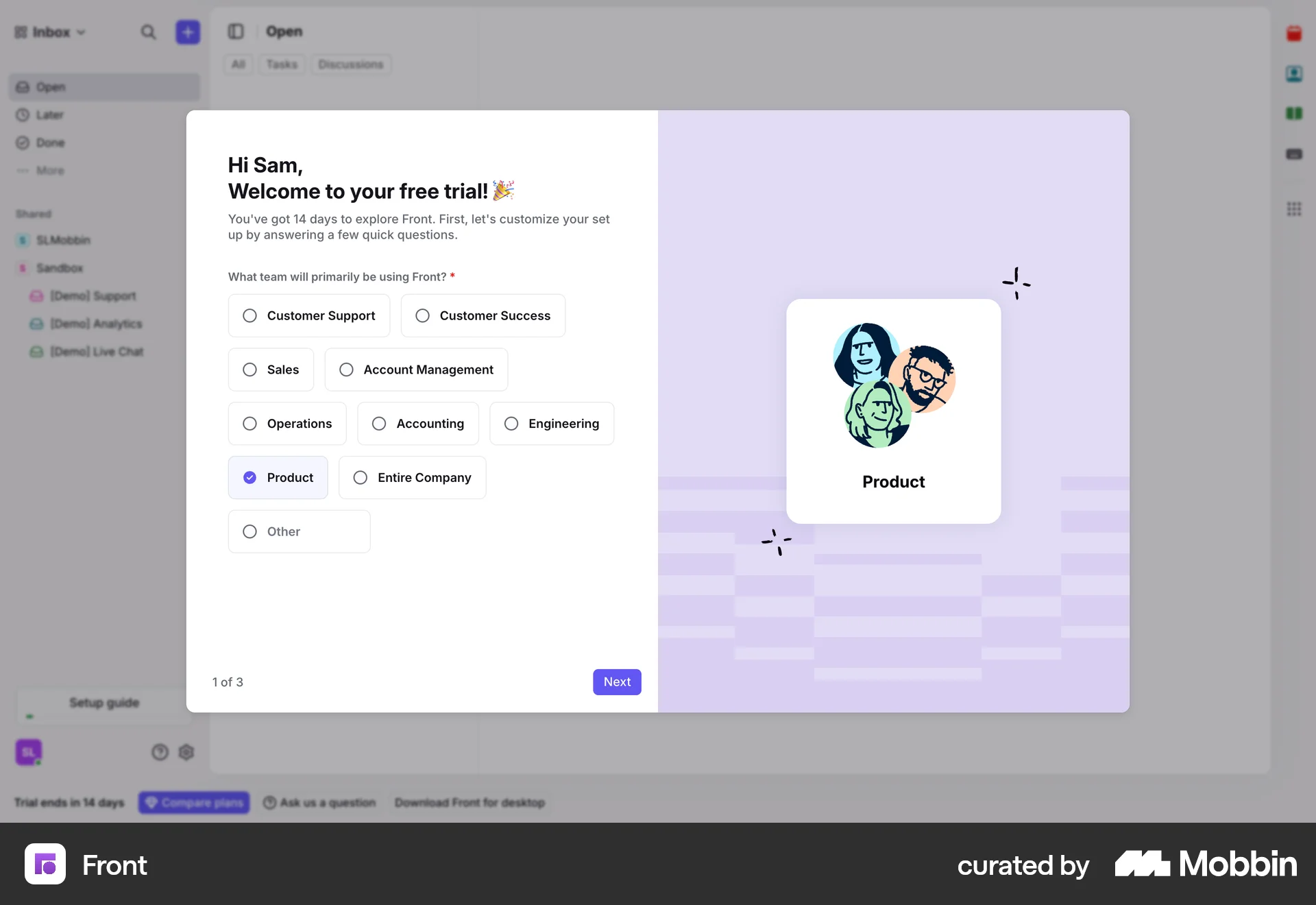 Front Web Account Setup screen