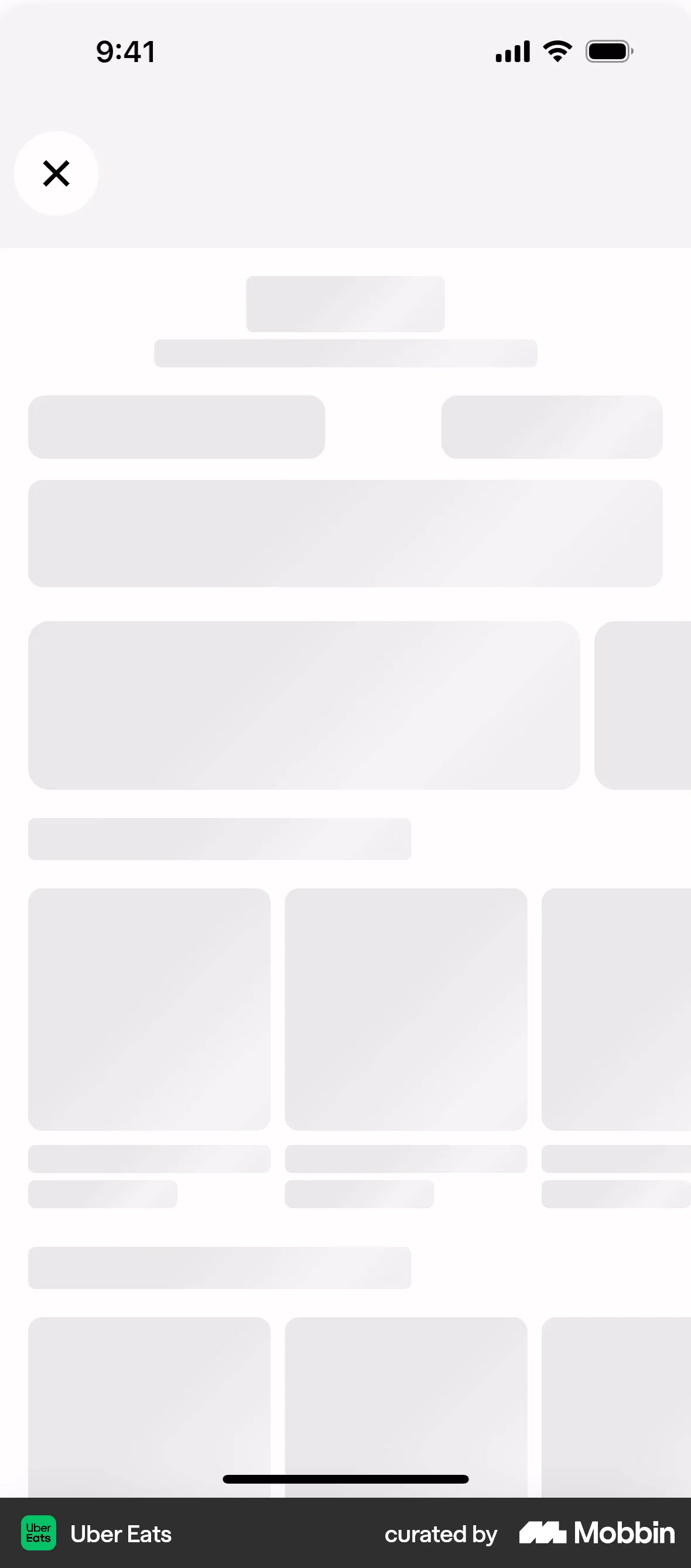 Uber Eats iOS screen containing Skeleton UI element