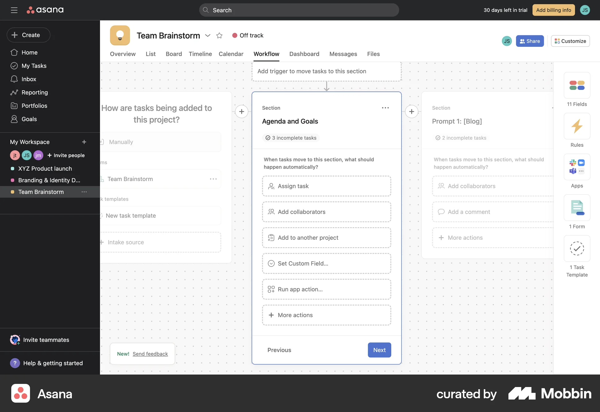 Asana Web Canvas screen