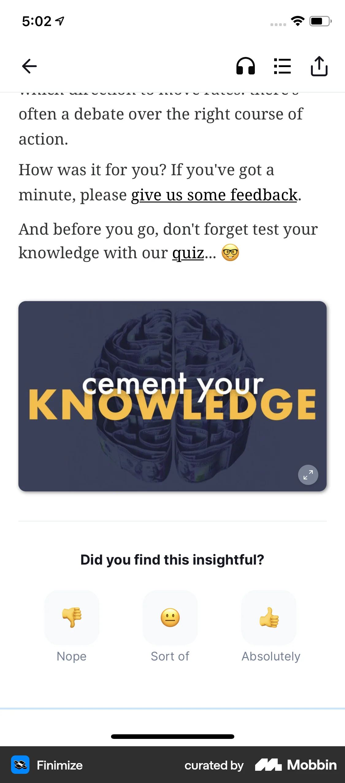 Finimize iOS Article Detail screen
