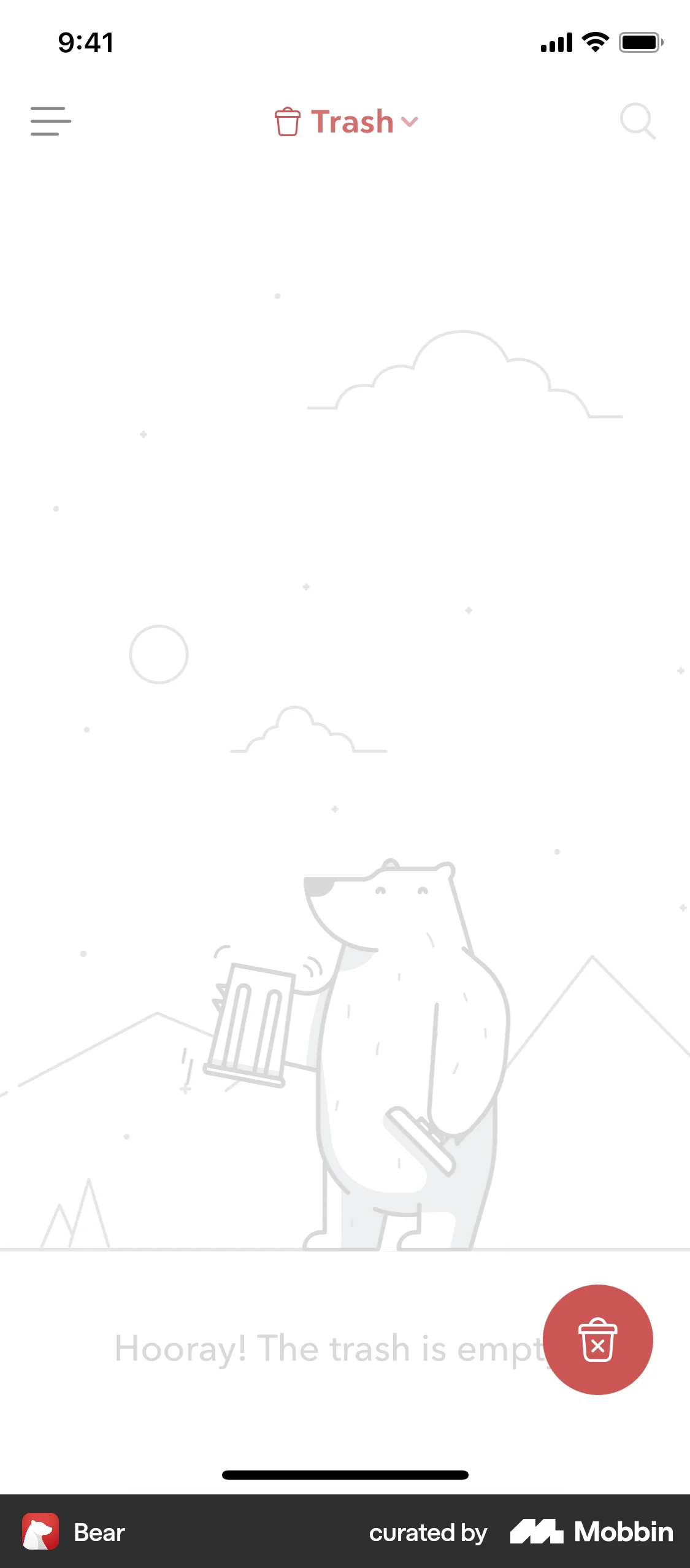 Bear iOS Trash & Archive screen