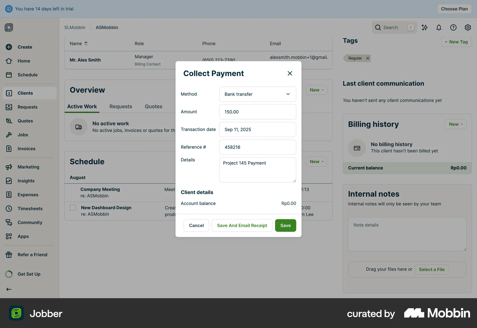 Jobber Creating a payment collection screen