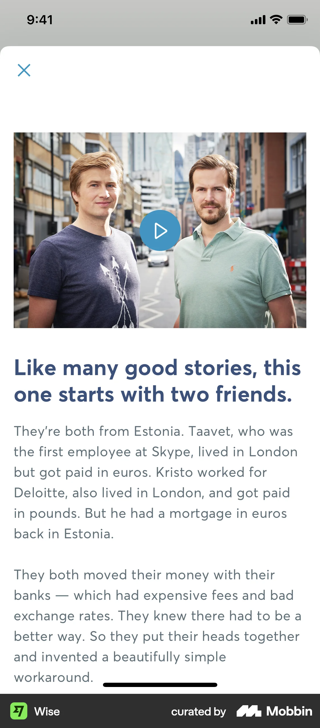 Wise iOS Video Player screen