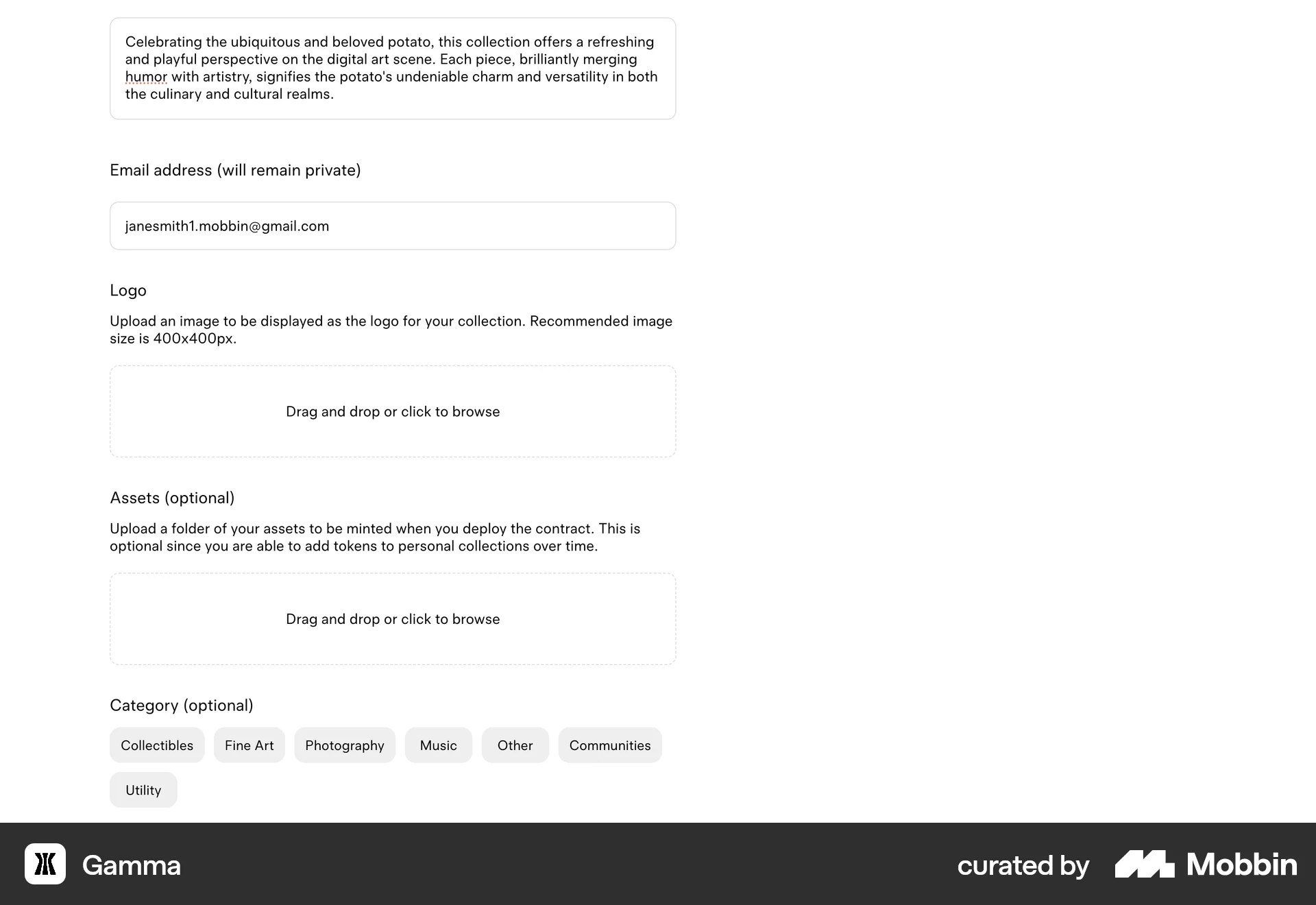 Gamma Web Web Form UI screen