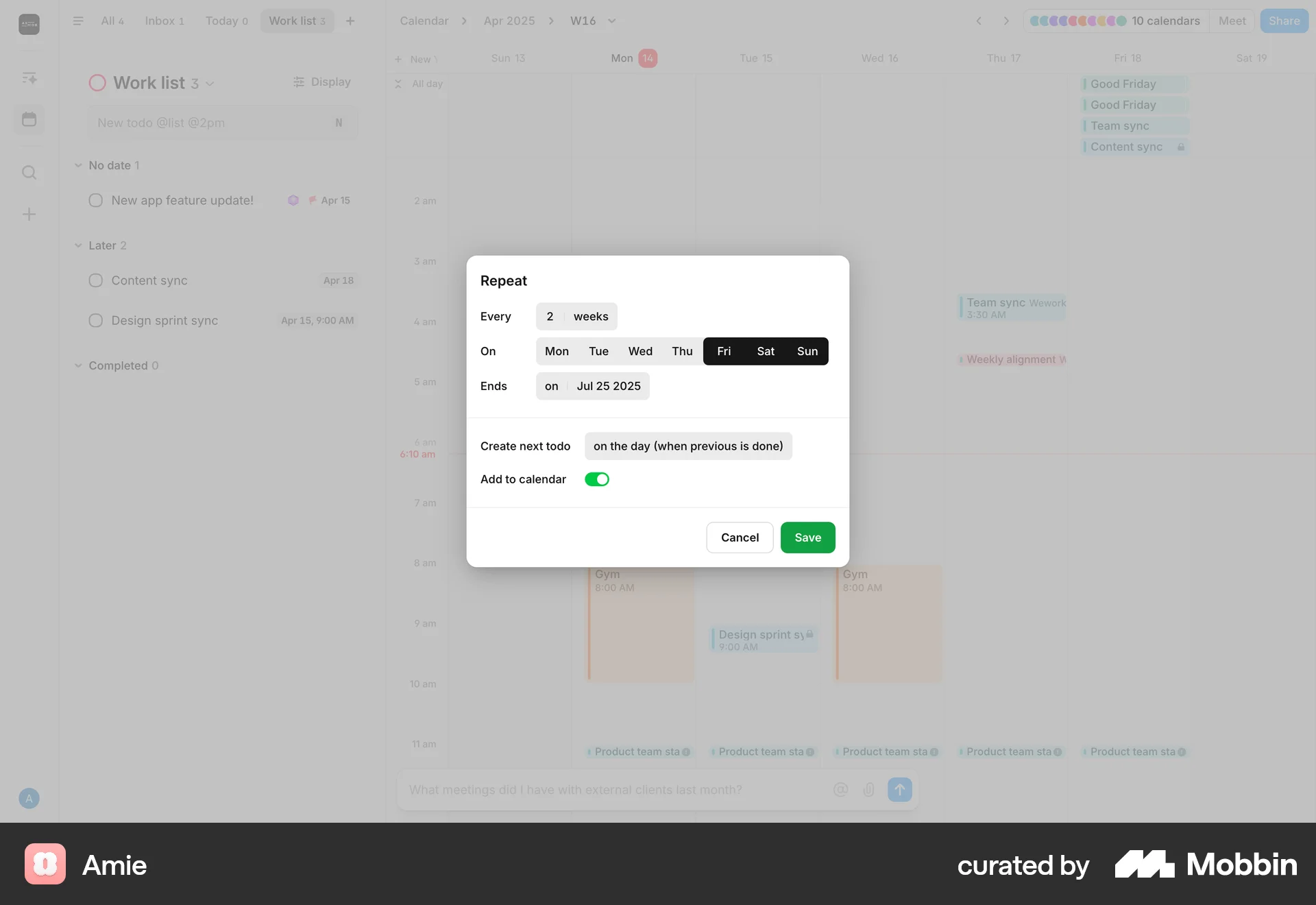 Amie Web screen containing Segmented Control UI element