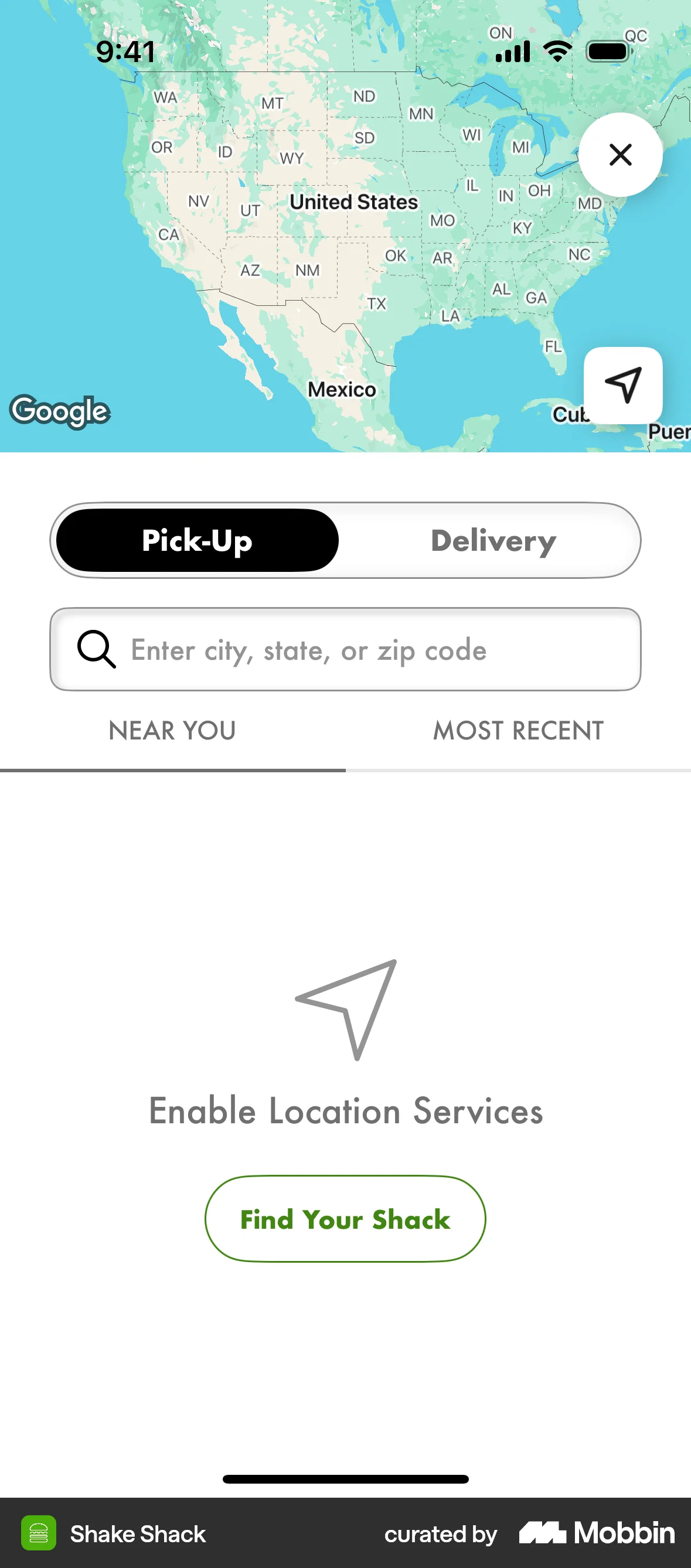 Shake Shack iOS screen containing Search Bar UI element