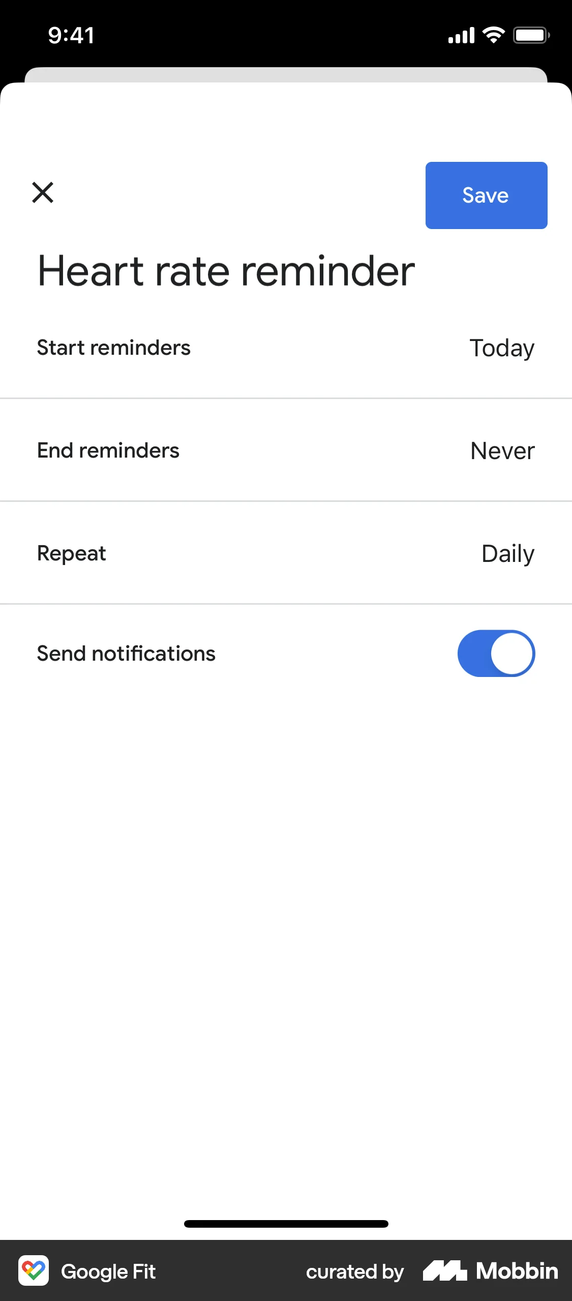 Google Fit iOS Reminder screen