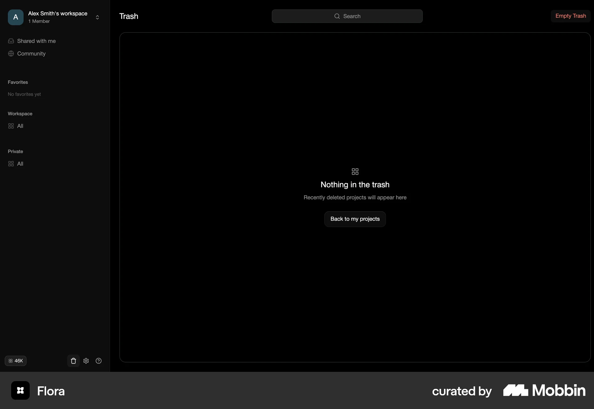 FLORA Web Trash & Archive screen