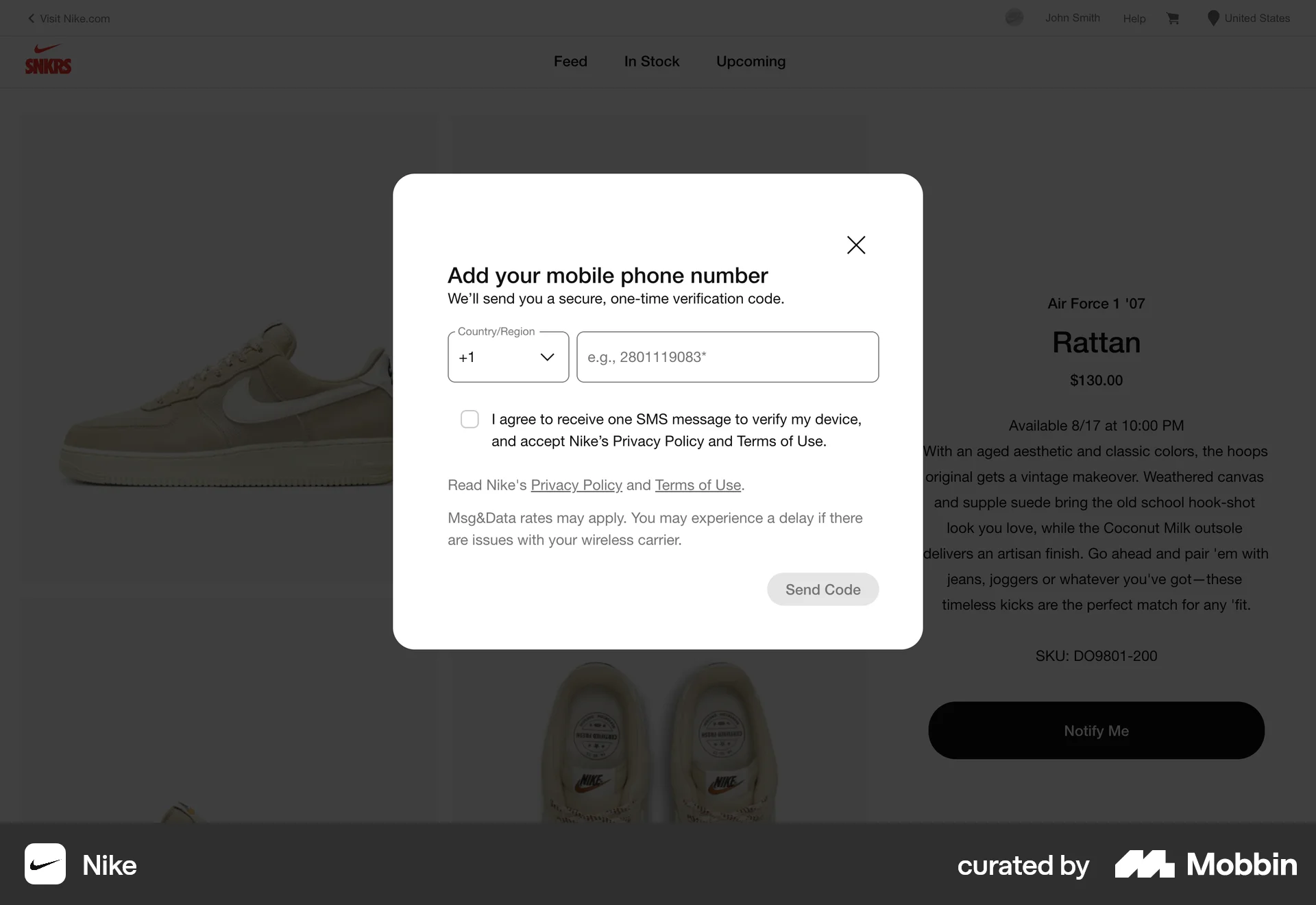 Nike Web screen containing Select UI element